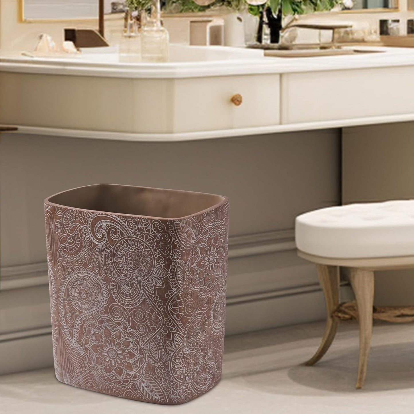 Polytree Boho Flowers Bathroom Trash Can 1.8 Gallon(7 Liter) Small Kitchen Garbage Can,Living Room