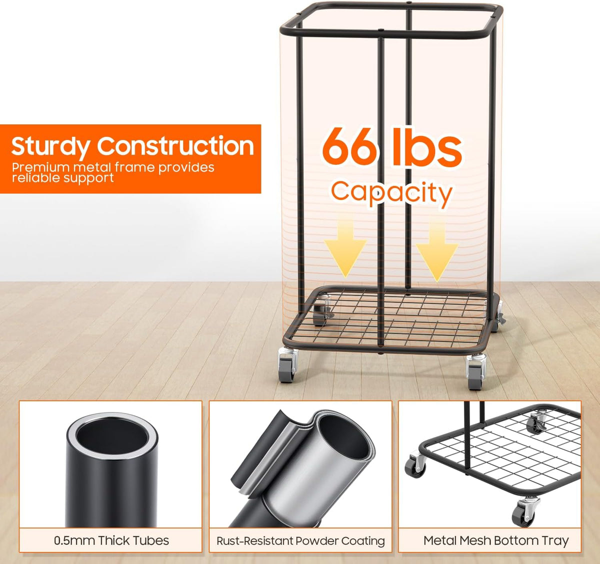 150L Laundry Hamper with Wheels, Rolling Laundry Basket with Metal Frame and Removable Bag, Large &