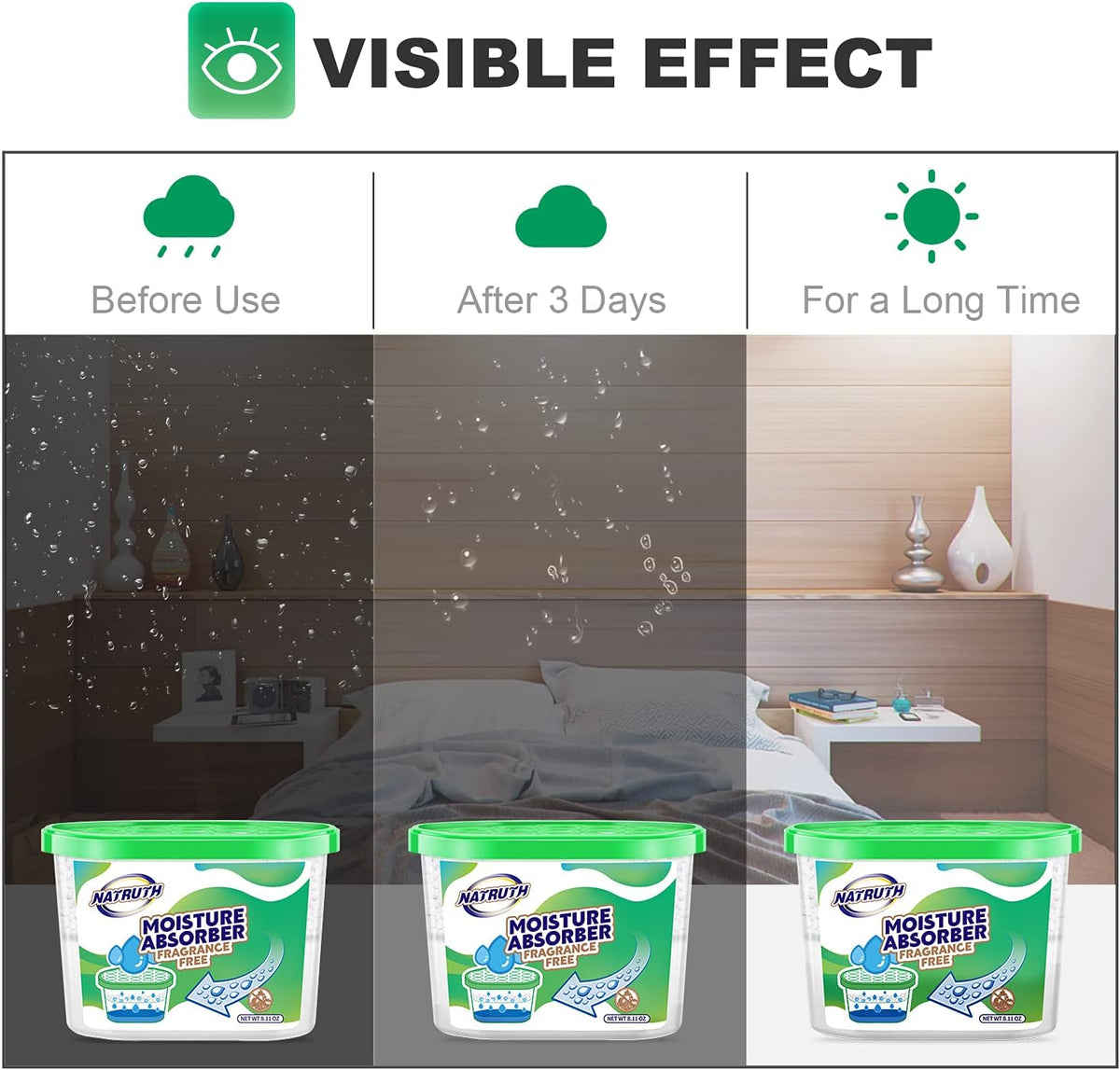 NATRUTH Moisture Absorber boxes, Unscented 500ml(6 PACKS)*10.5OZ Closet Dehumidifier, Eradicate