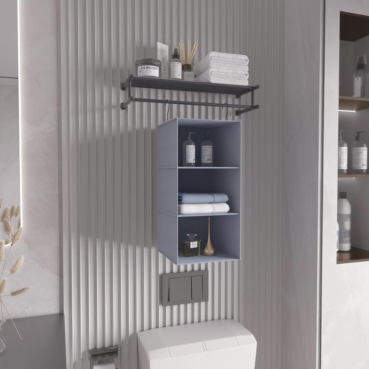 Hanging Closet Organizer and Storage 3-Shelf, Easy Mount Foldable Hanging Closet Wardrobe Storage