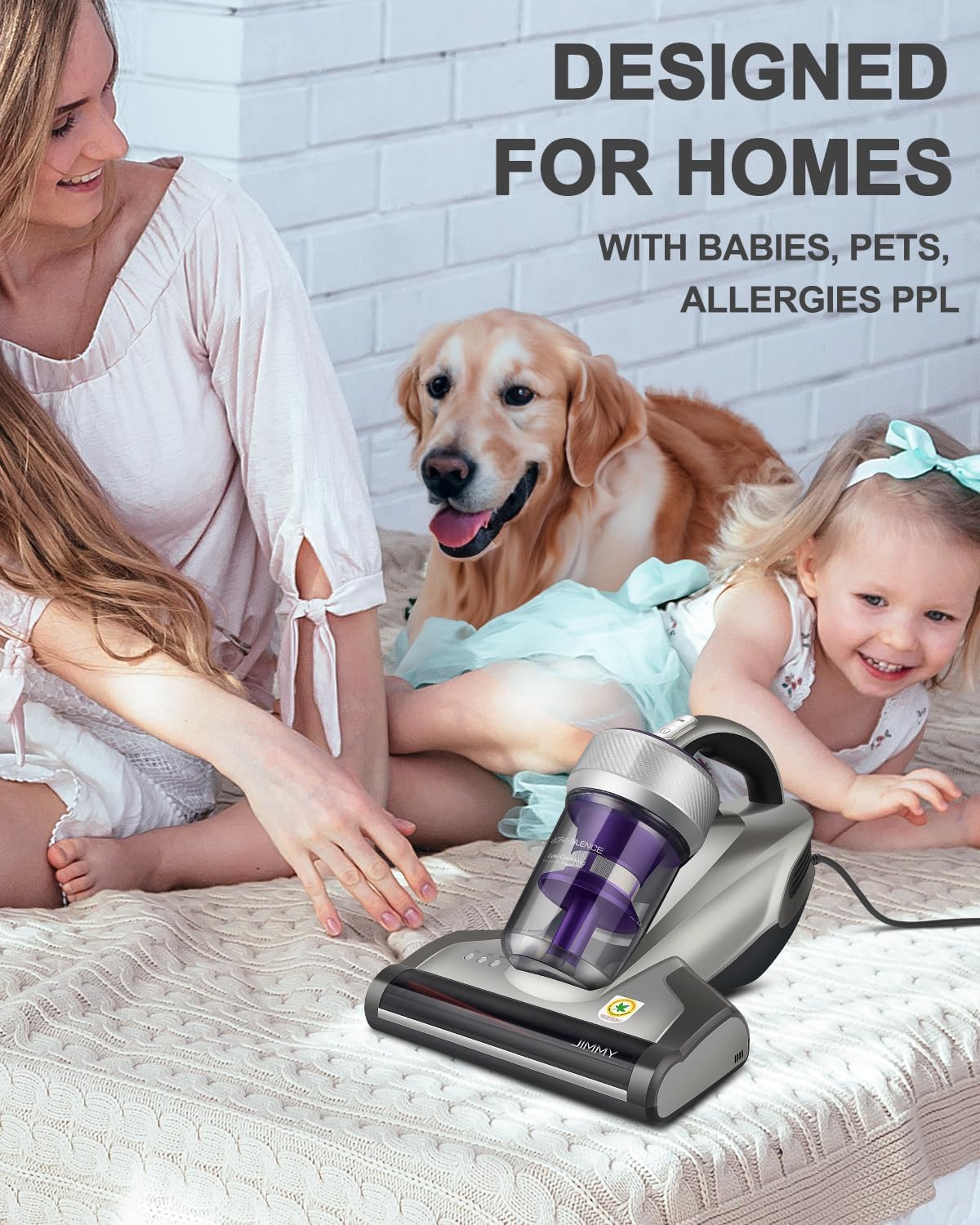 Jimmy Mattress Vacuum Cleaner, Anti-allergen Bed Vacuum Cleaner with UV-C Light & High Heating
