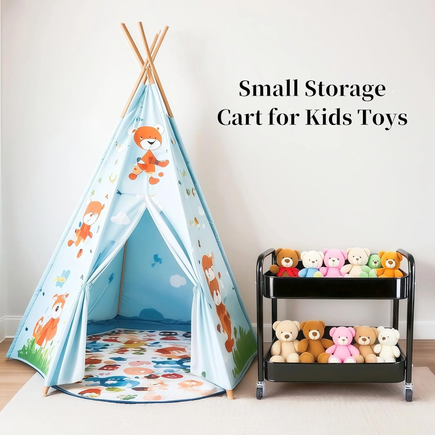 2 Tier Rolling Cart with Wheels for Under Desk Storage & Pantry Storage, Large Capacity Laundry