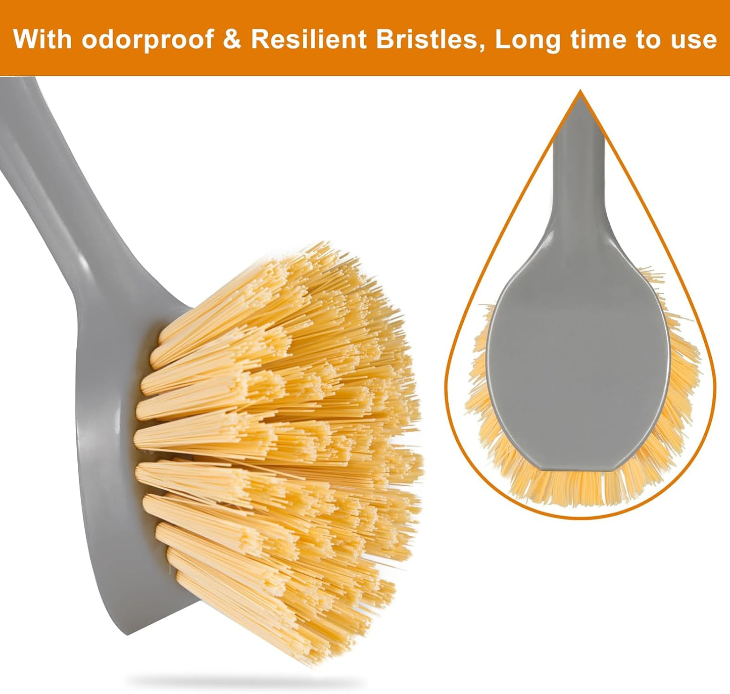 2 Pack Dish Brushes with Bamboo Handle, Kitchen Dish Scrubber Built-in Scraper, Scrub Brush for