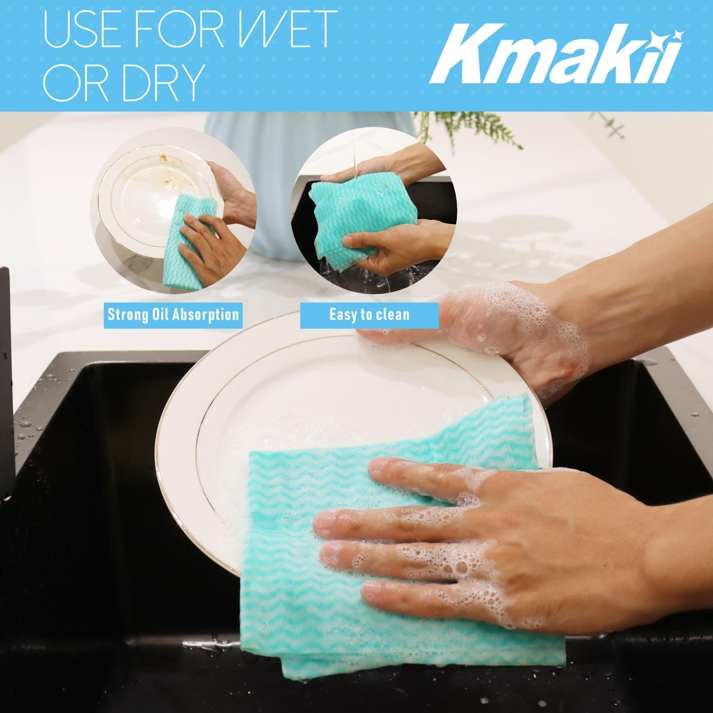 KMAKII Handi Wipe Reusable Cloths - Multi-Purpose Disposable Dish Cloths and Towels, Ultra