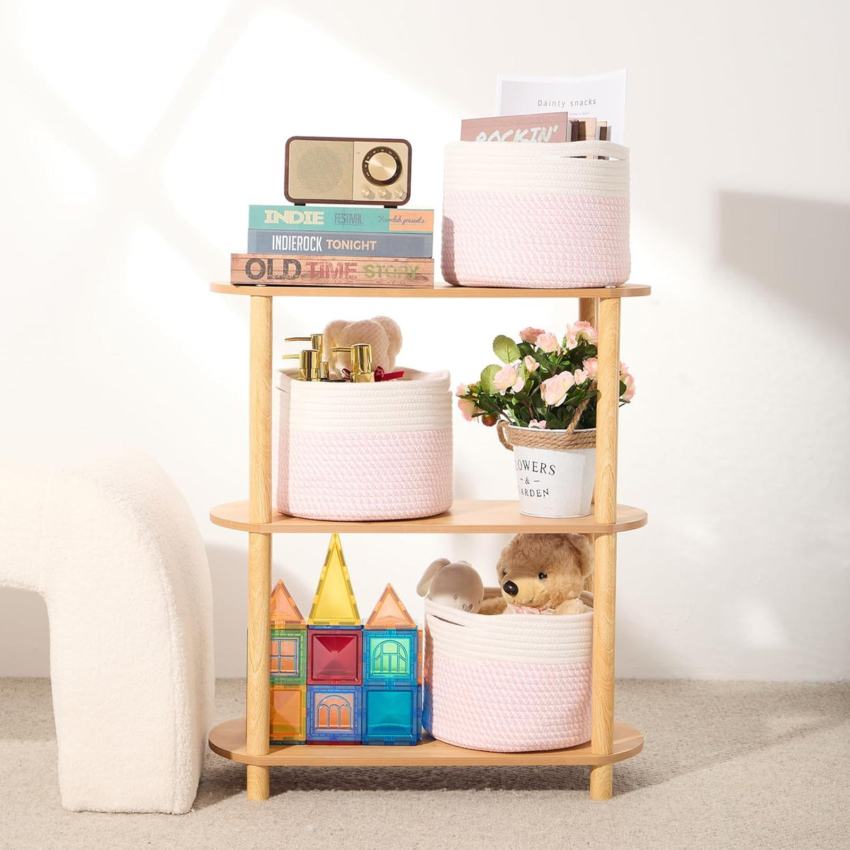 Small Basket for Organizing | Cube Shelf Closet Storage Baskets | 9.7×9.7×7.1” | Woven Rope Gift