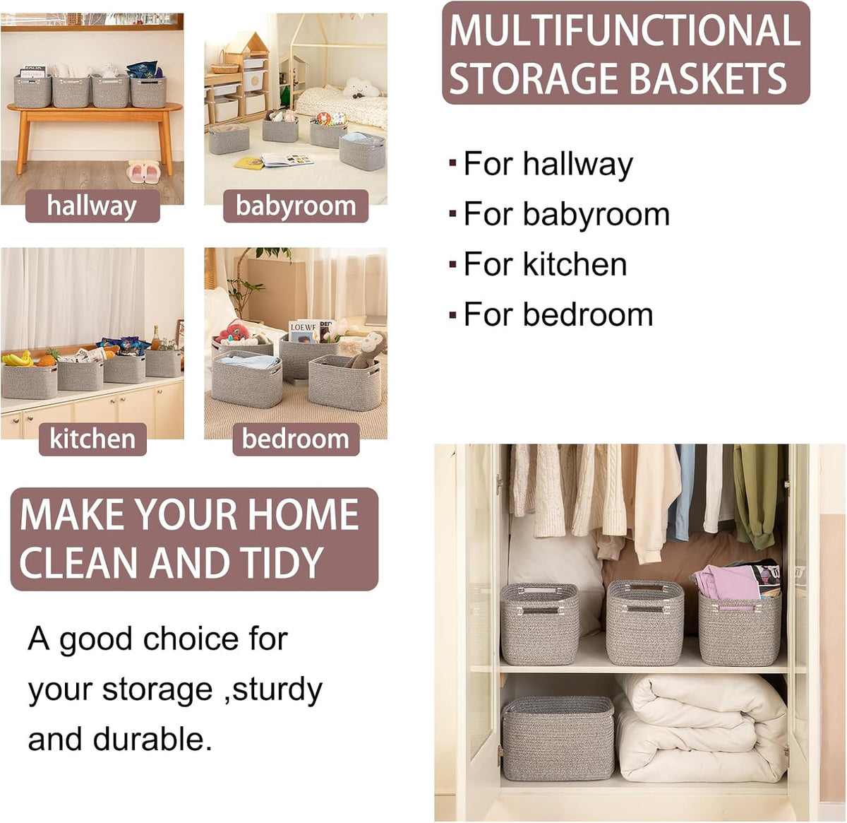 OIAHOMY 4 Pack Storage Baskets for Organizing, Cube Storage Bins for Shelves, Rectangle Storage