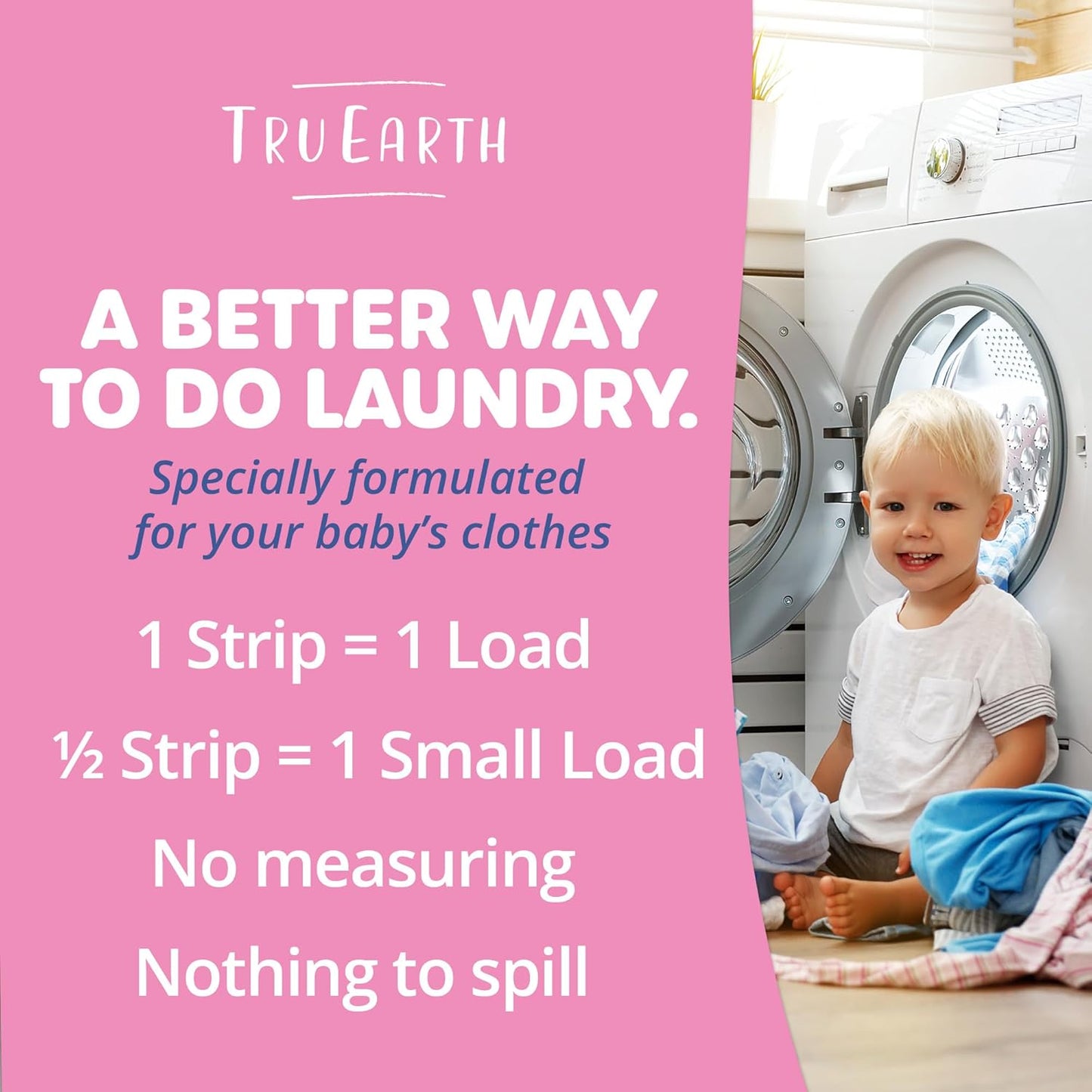 Tru Earth Hypoallergenic Baby Laundry Detergent Sheets/Strips for Sensitive Skin, 64 Count, Up to