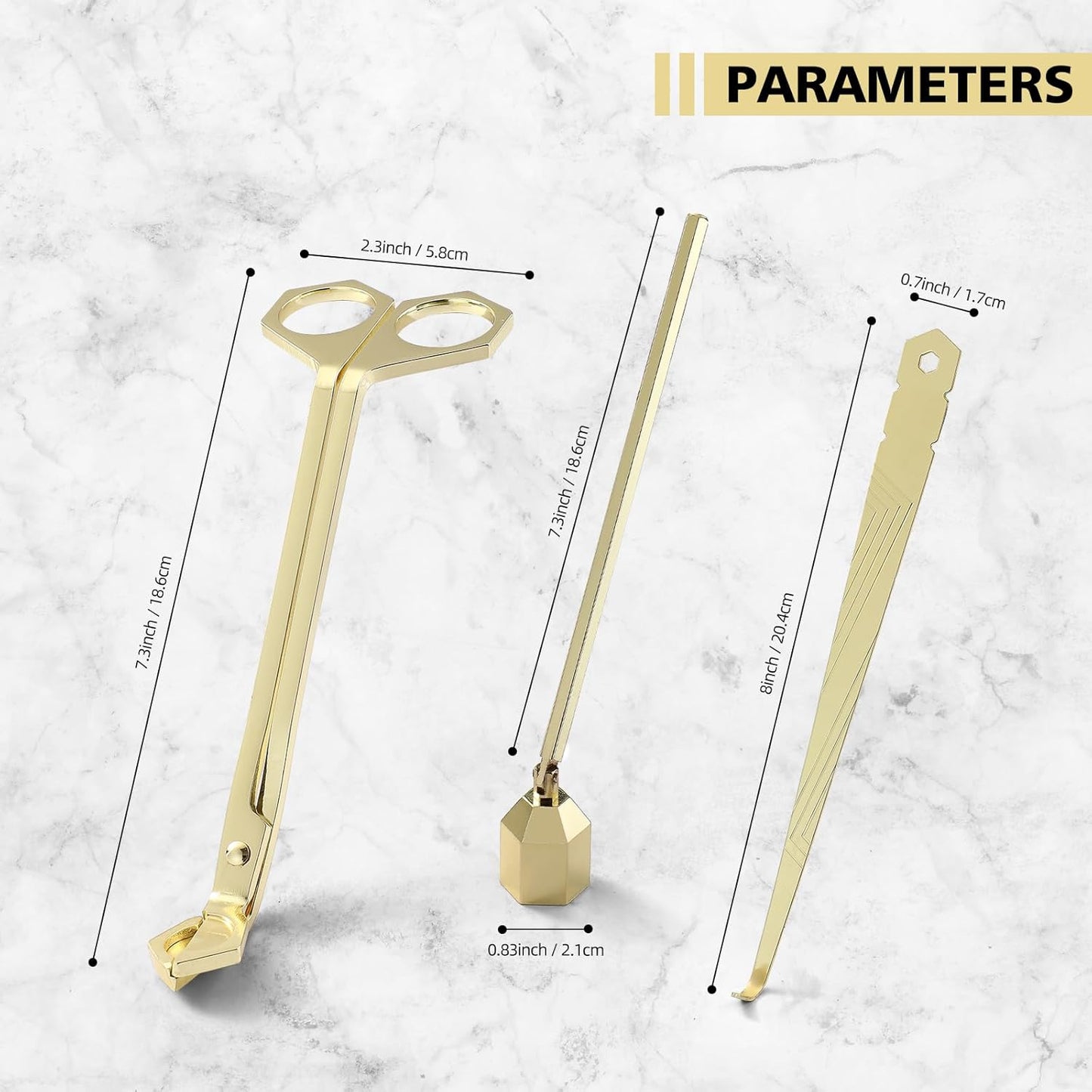 3-in-1 Candle Accessory Set, Wick Trimmer, Candle Snuffer, Wick Spoon, Stainless Steel Material