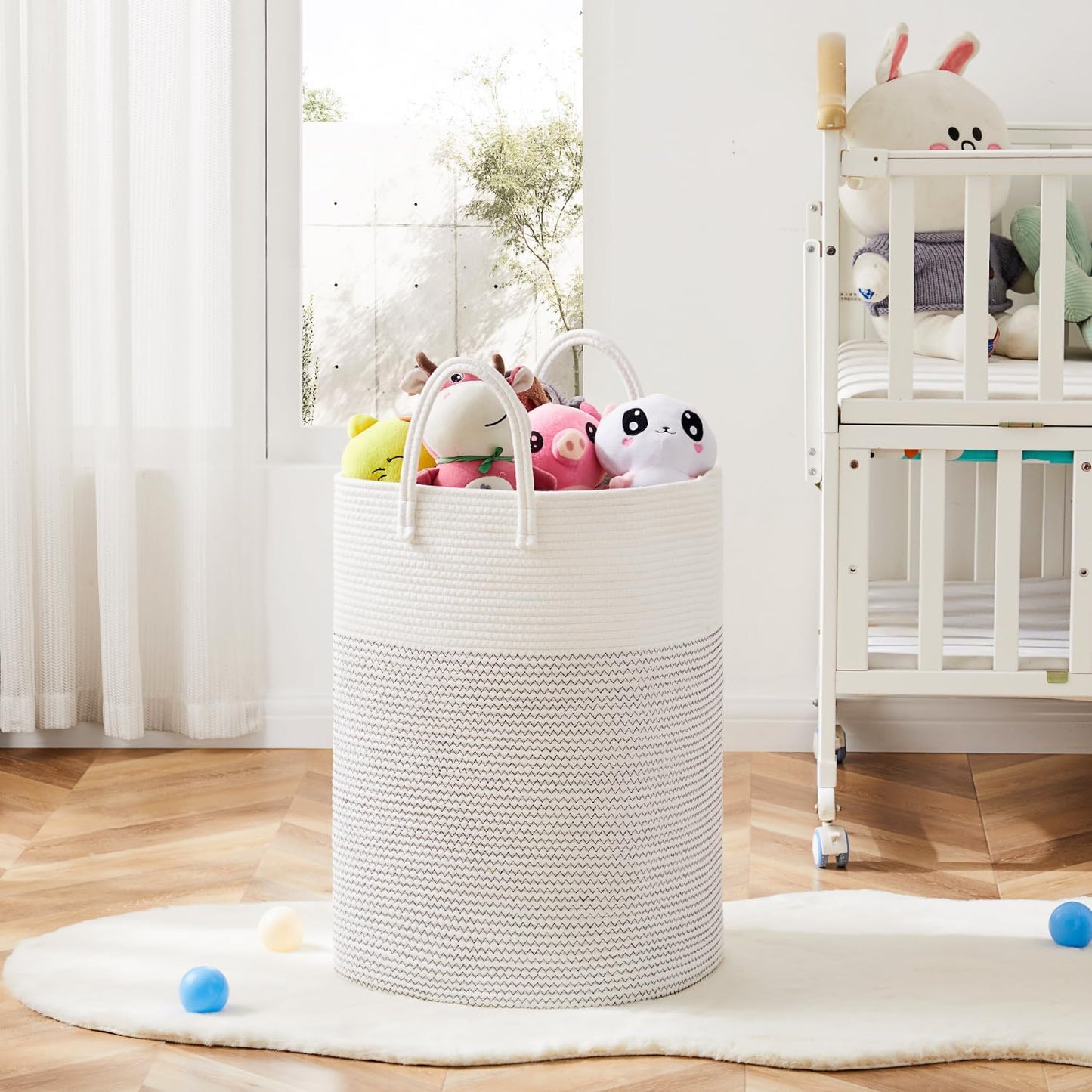 Laundry Basket,Woven Cotton Rope Laundry Hamper,Versatile Storage for Dirty Clothes,Baby Toys,and