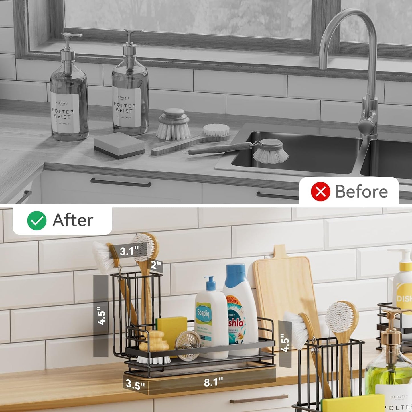 Yofidra Sink Caddy with Stone Drying Tray: Stainless Steel Soap Dispenser Kitchen Sink Organizer