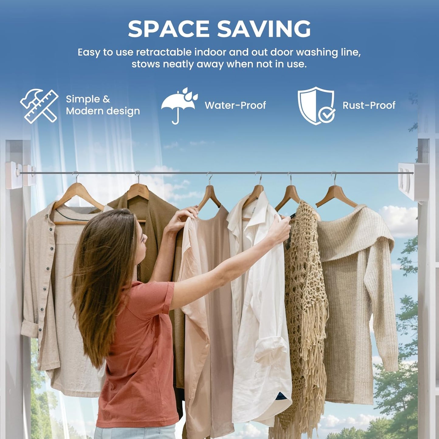 Retractable Clothesline Indoor Outside Heavy-Duty, Upgrade 304 Double Stainless Steel Shower Room