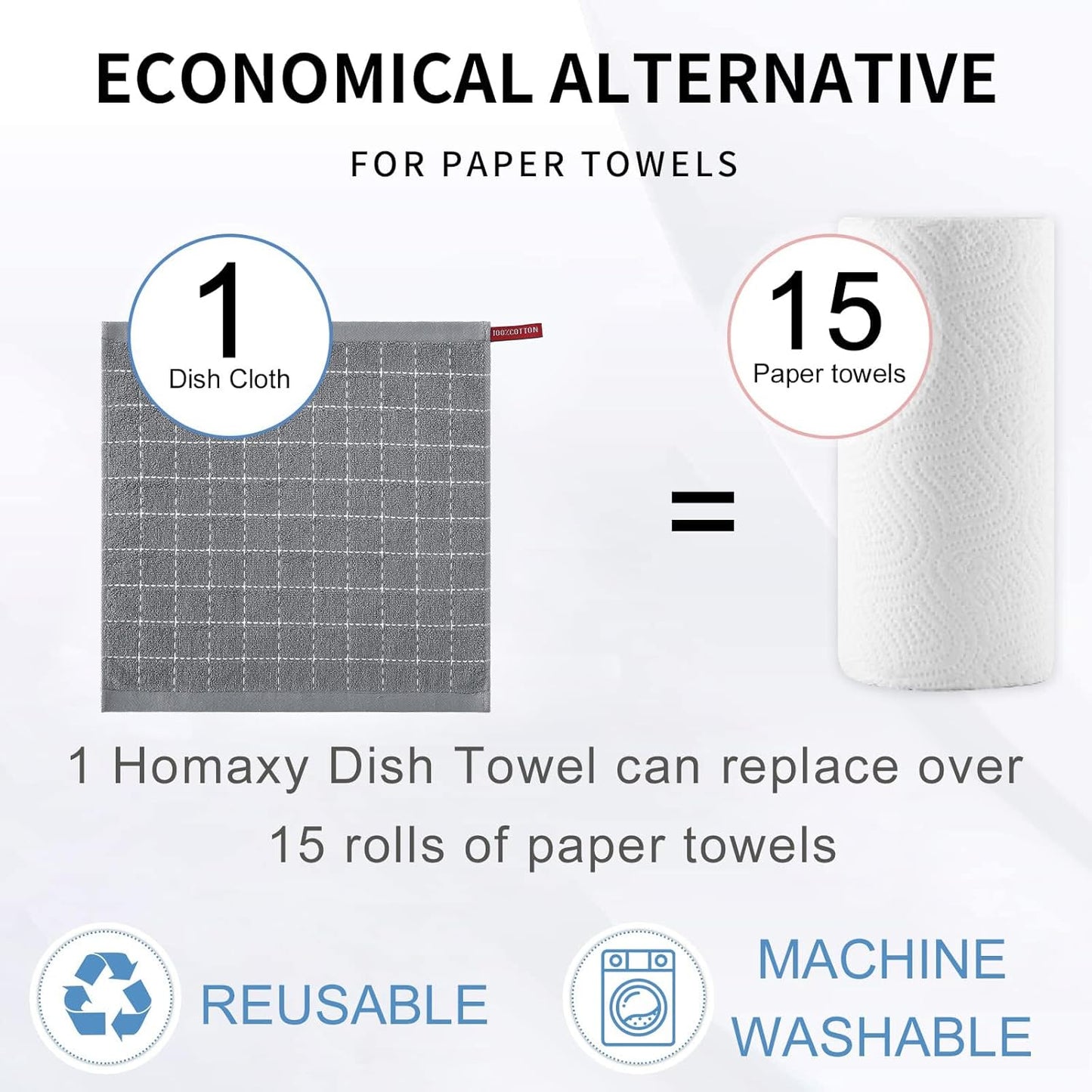 Homaxy 100% Cotton Terry Kitchen Dish Cloths, Ultra Soft and Absorbent Dish Towels for Kitchen