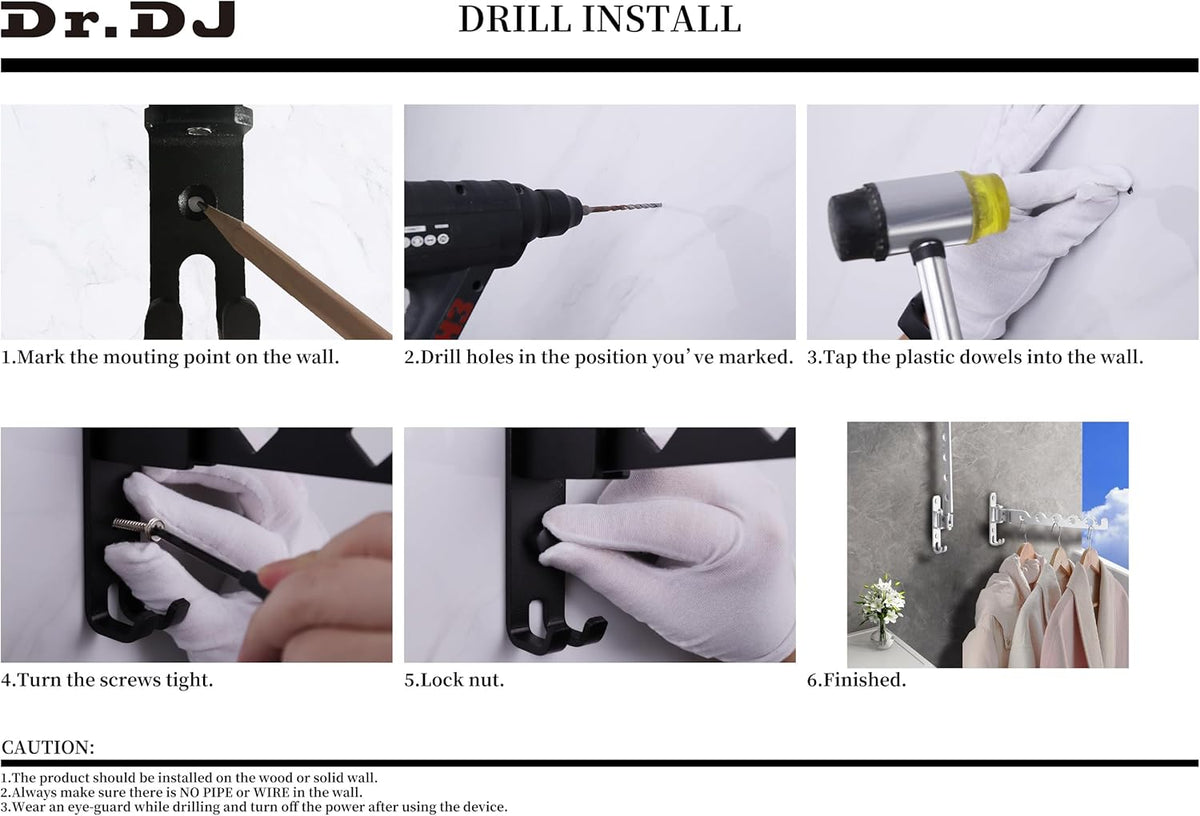 Dr.DJ Wall Hanger for Clothes, Coat Hanger Wall Mounted Silver Retractable Clothes Drying Organizer