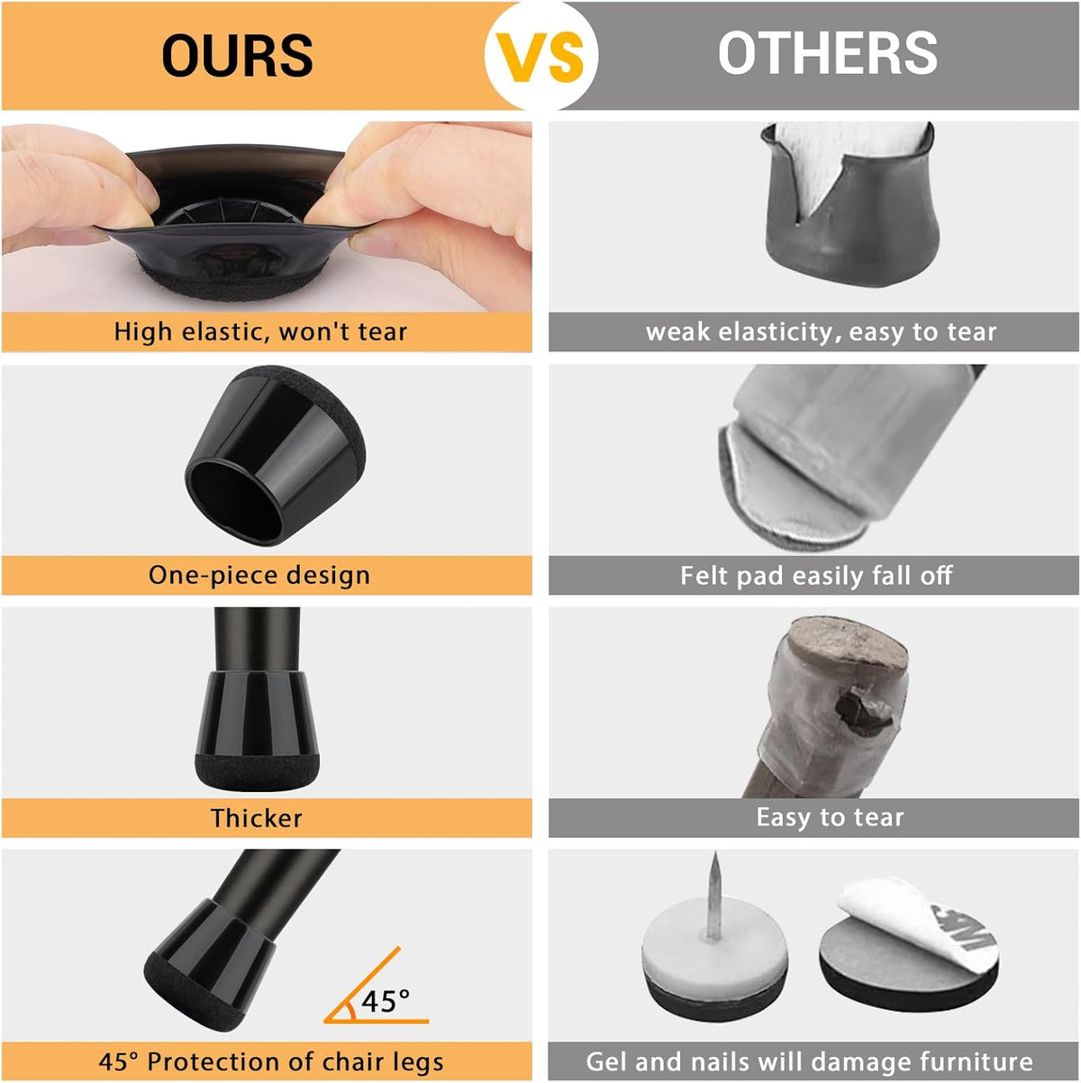 16 Pcs New Chair Leg Protectors for Hardwood Floors, Silicone Chair Leg Floor Protectors, Floor