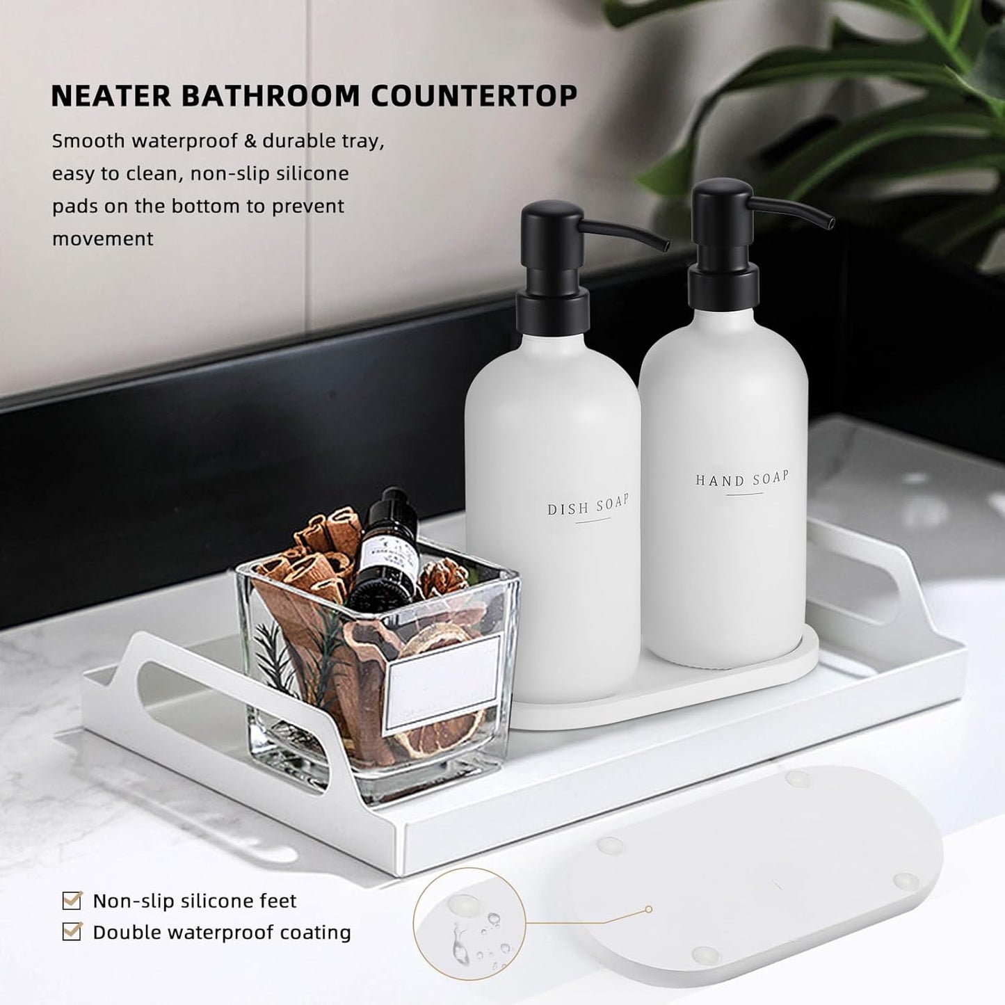Glass Soap Dispenser - Dish Hand Soap Dispenser for Kitchen Set, Bathroom Soap Lotion Dispenser