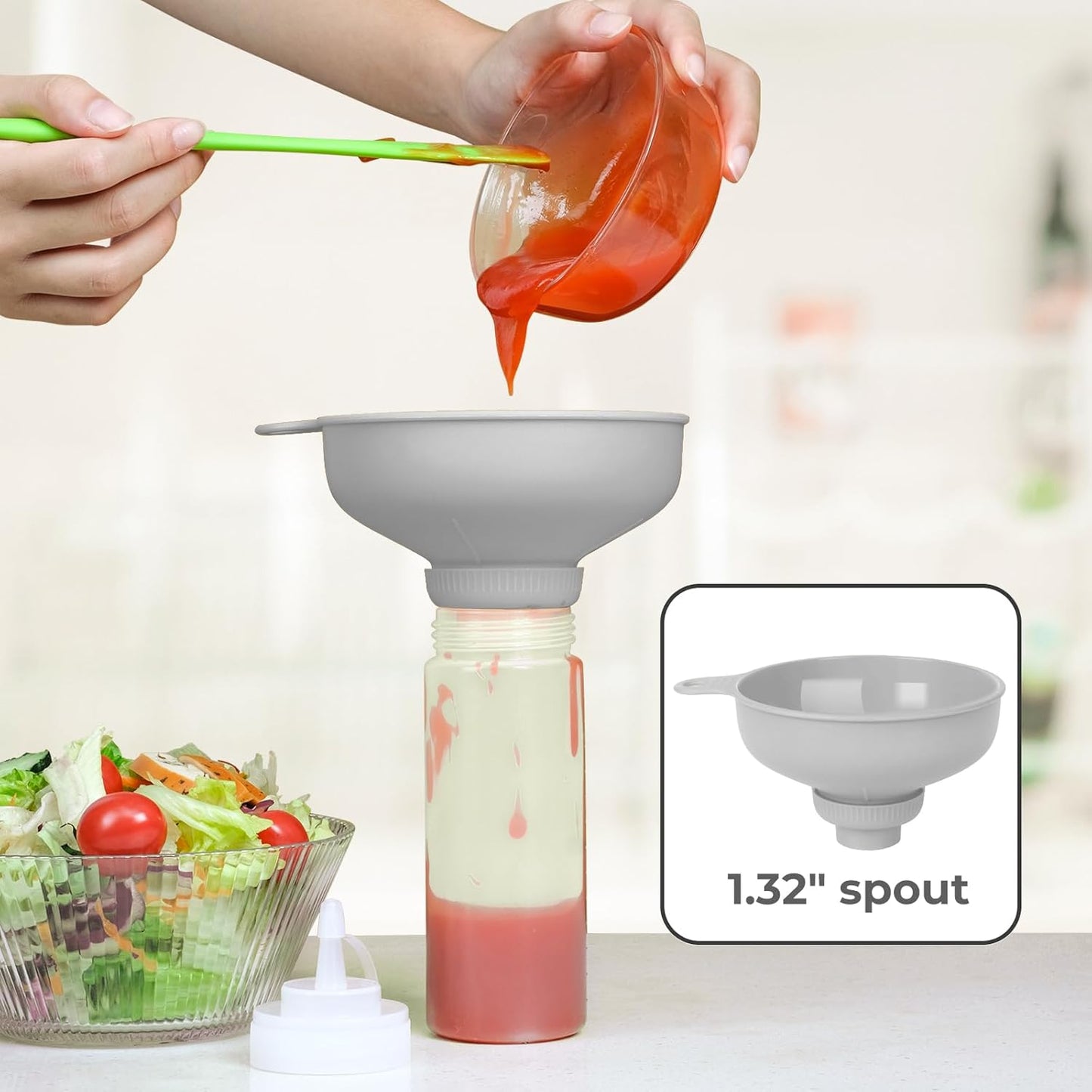 Wide Mouth Kitchen Funnel, Food Grade Plastic Cooking Canning Funnel with 4 Sizes Spouts for