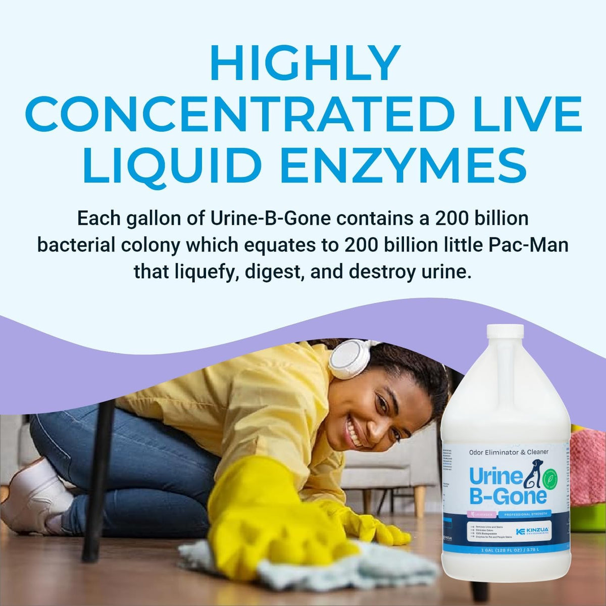 KINZUA ENVIRONMENTAL Urine B-Gone, Professional Enzyme Odor Eliminator & Pet Stain Remover, Human