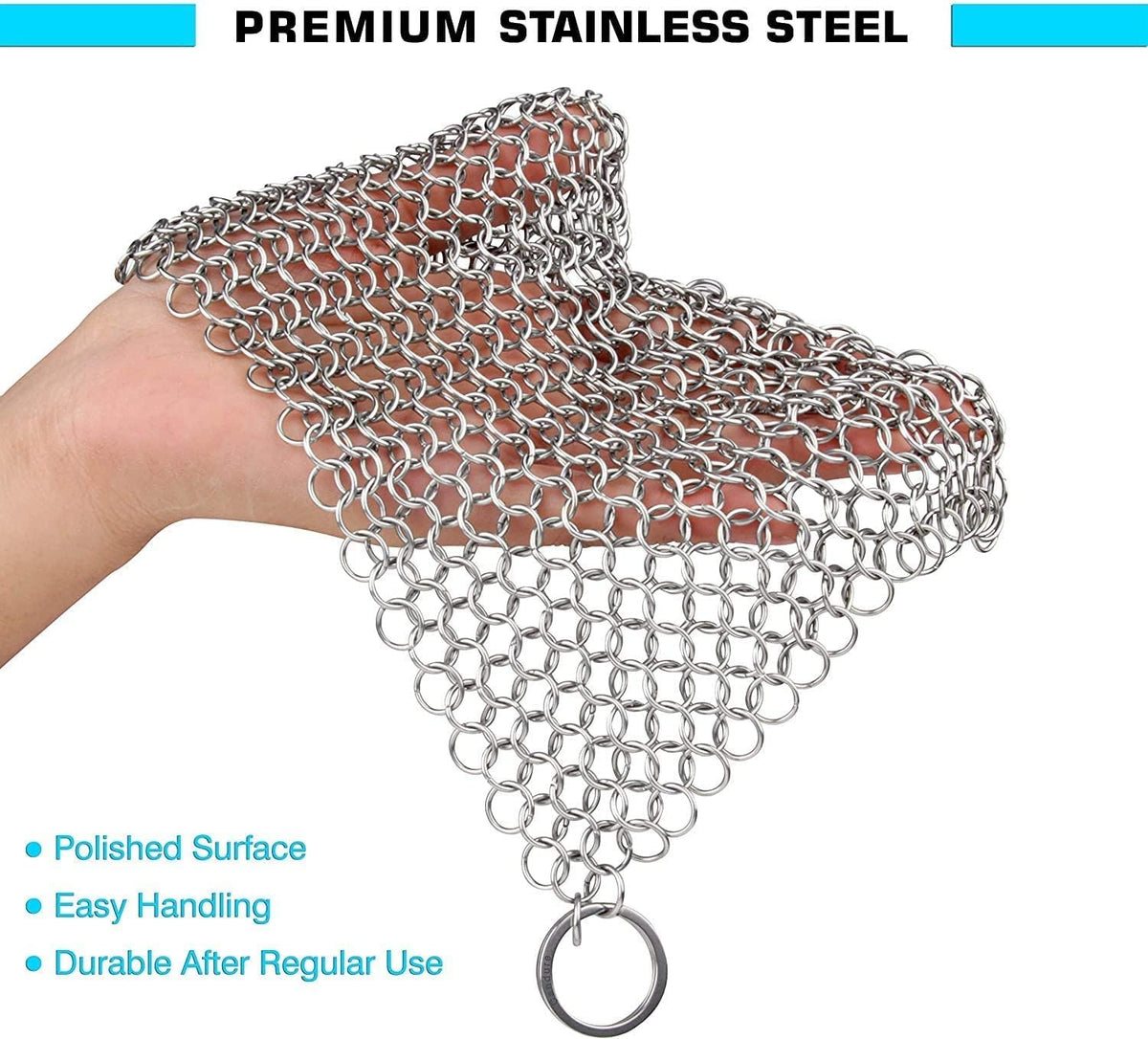 Scrubber Chainmail - Cleaner for Cast Iron Stainless Steel Anodized Cookware Scraper Cleaning Dutch