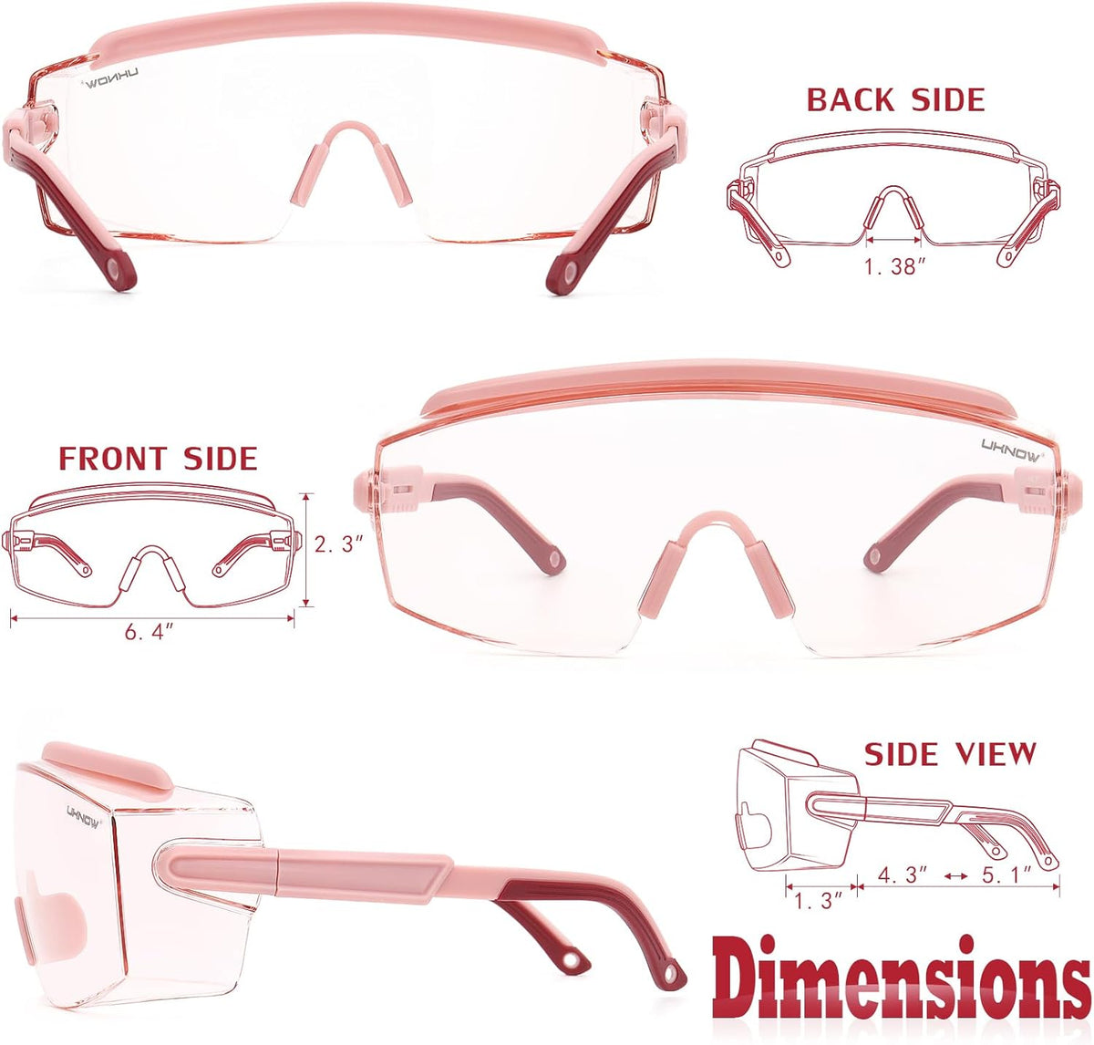 UKNOW Safety Goggles Over Glasses, Safety Glasses Anti Fog Wraparound Eye Protection, Protective