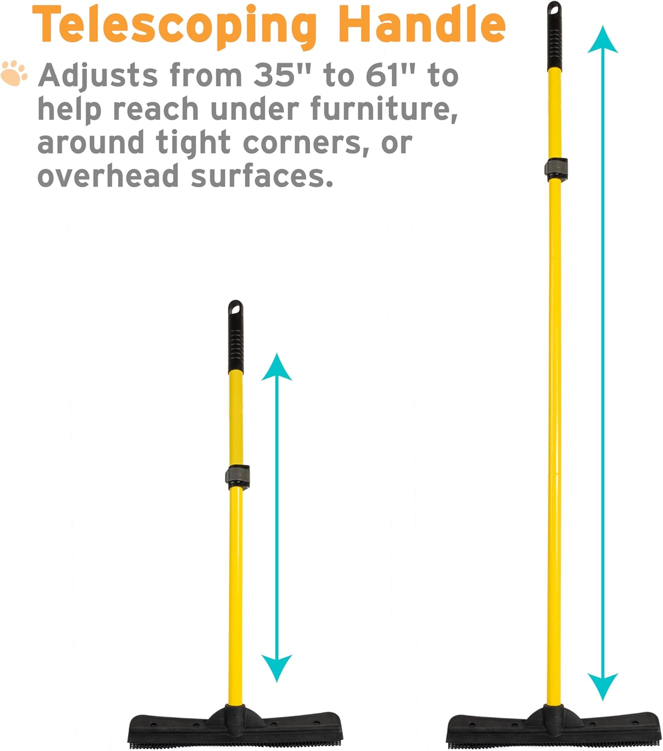 FURemover Original Plus Pet Hair Rubber Broom with Squeegee, with 61" Telescopic Handle for Carpet
