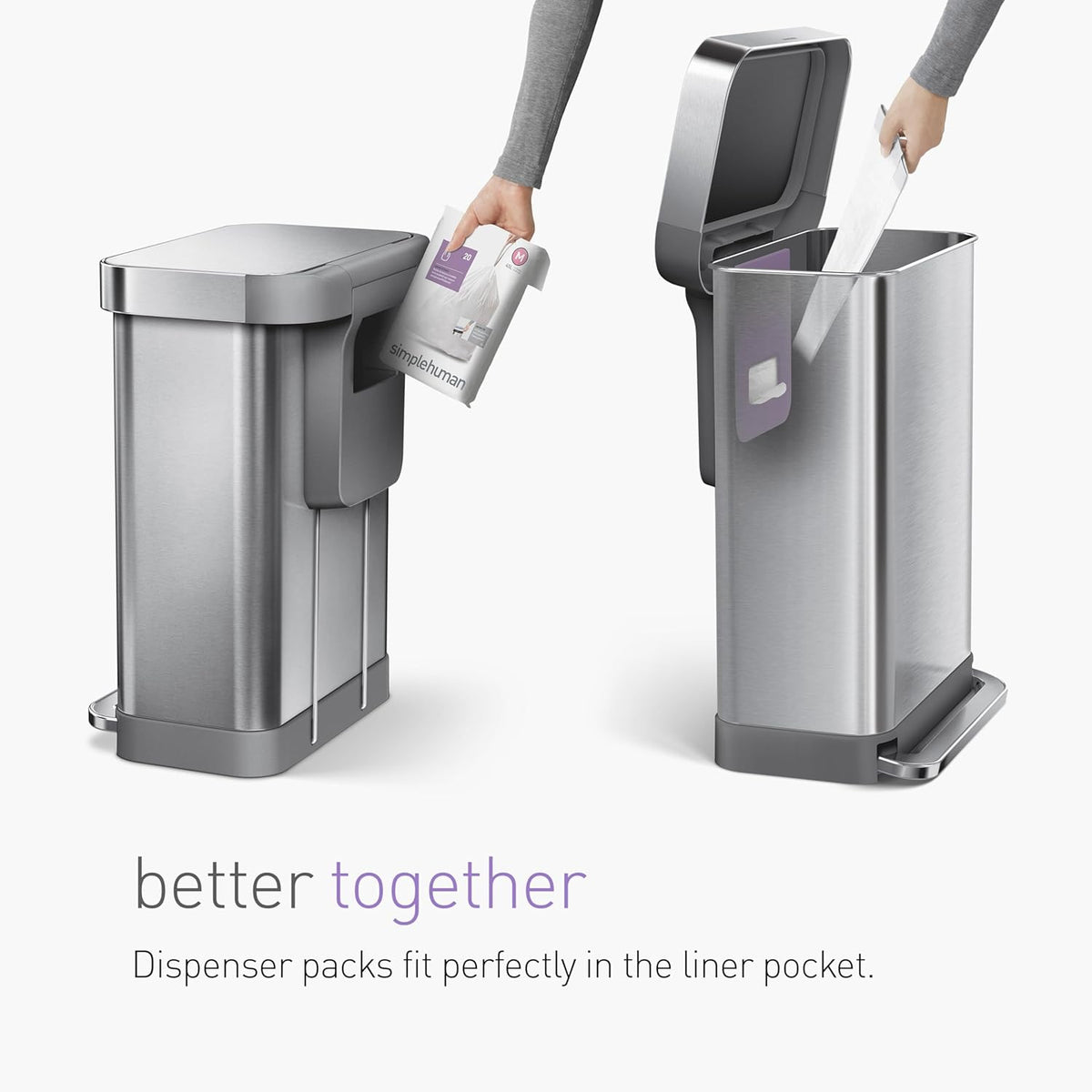 simplehuman Code H 100 Count, Dispenser Pack Custom Fit Liners, Drawstring Trash Bags, 30-35 Liter