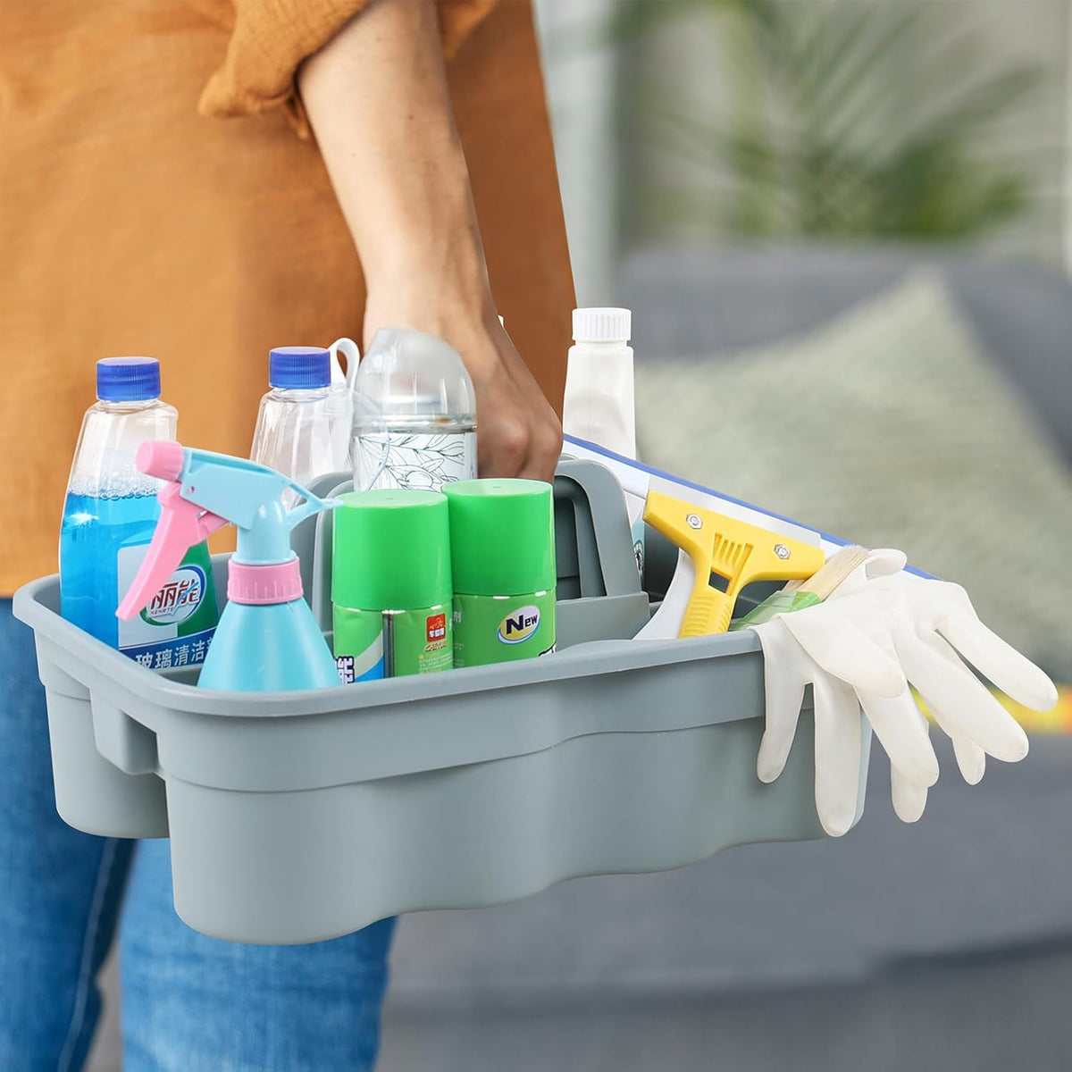 4 Pack Bathroom Cleaning Caddy Organizer with Handle, Plastic Bucket for Cleaning Tool, Gray