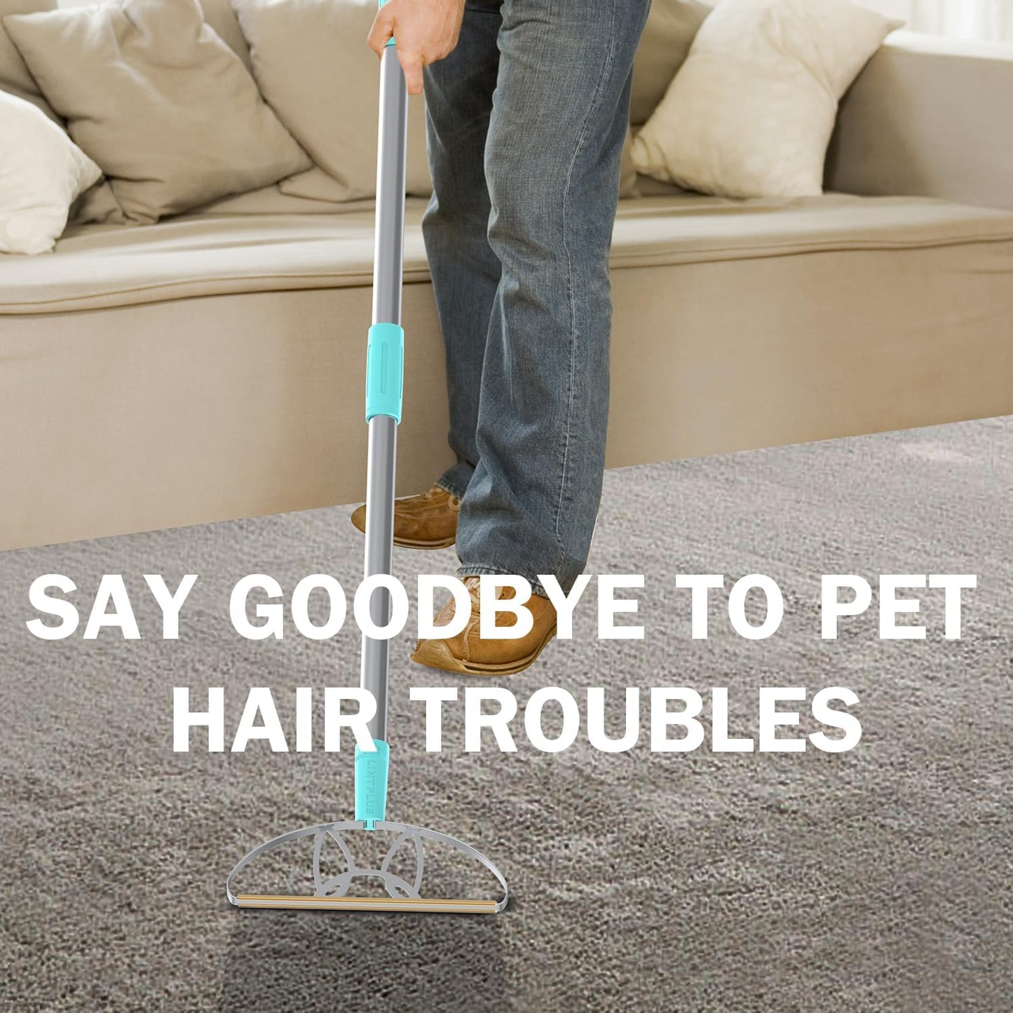 63“Ultra Long Carpet Rake by LINTPLUS-Heavy Duty Carpet Scraper & Pet Hair Remover for Deep