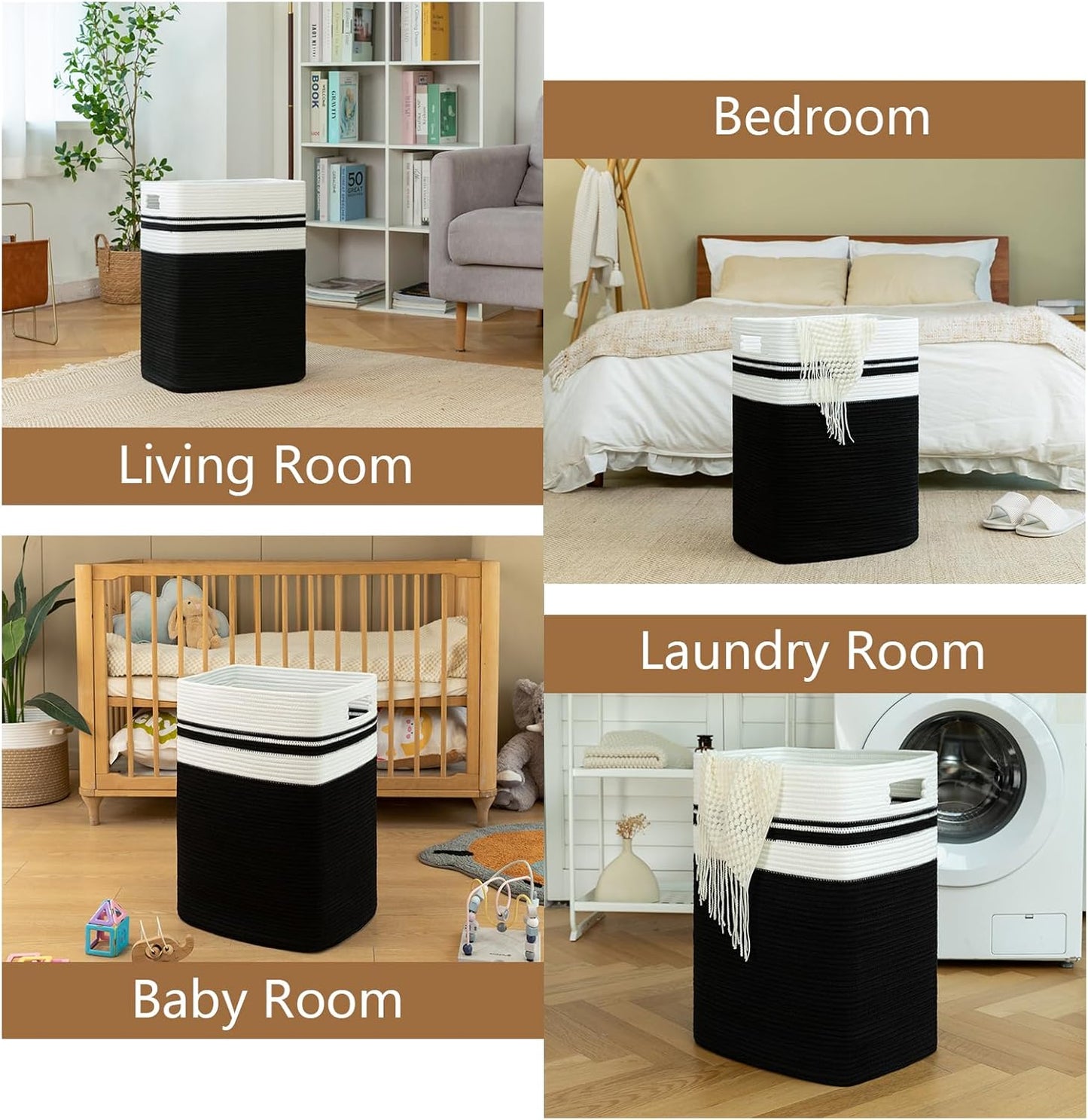 OIAHOMY Laundry Hamper-Laundry Basket,Tall Cotton Storage Basket with Handles,Decorative Blanket