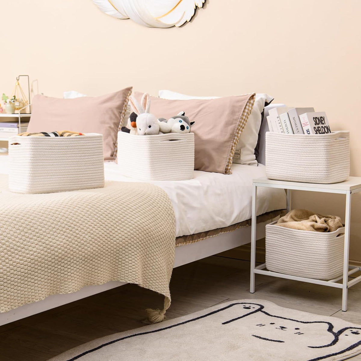 Storage Baskets for Organizing, Woven Basket for Storage, Storage Baskets Bin for Shelves, Cotton