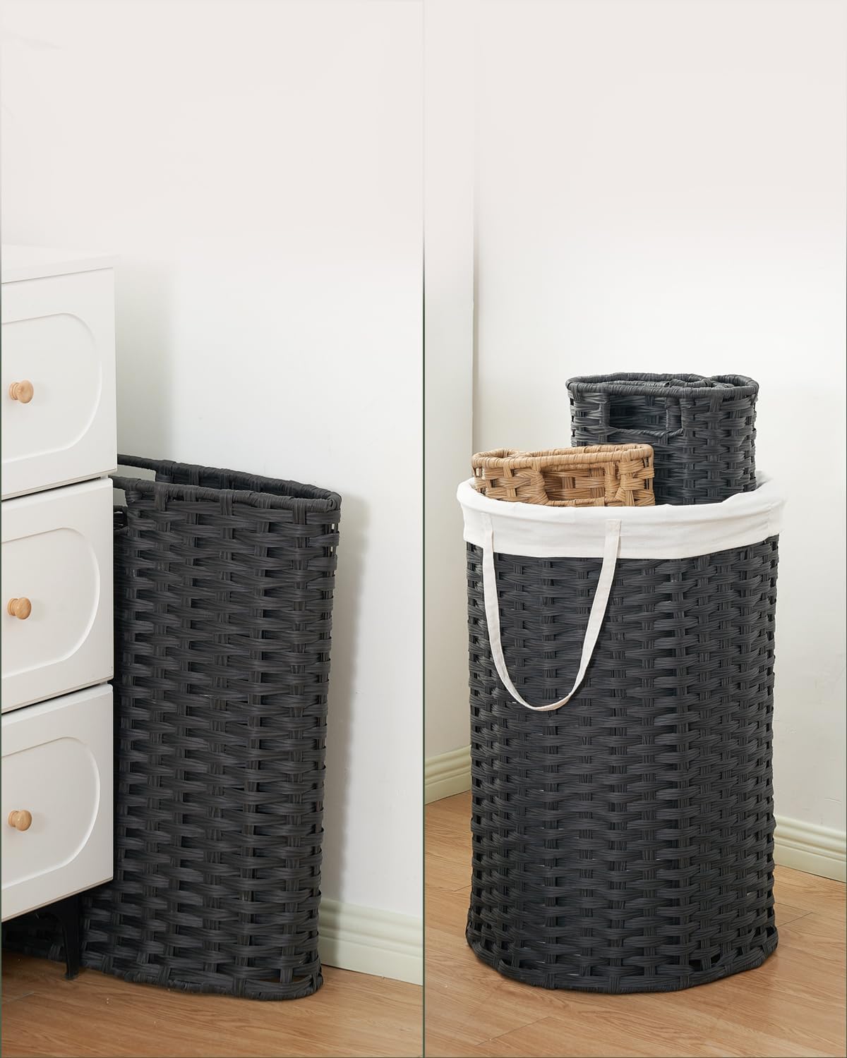 34.3 Gal (130 L) Large Laundry Hamper Laundry Basket Round Handwoven Wicker Laundry Baskets Rattan
