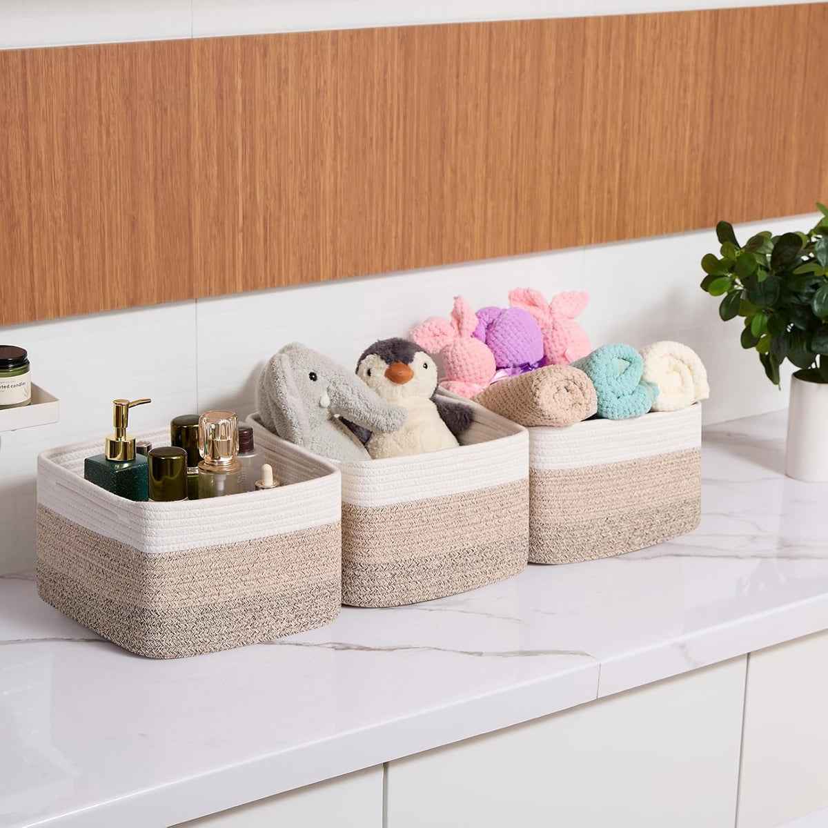Small Organizing Baskets for Cubes Shelf, 9.7x9.7x7.1 Inch Rope Woven Storage Bins for Nursery