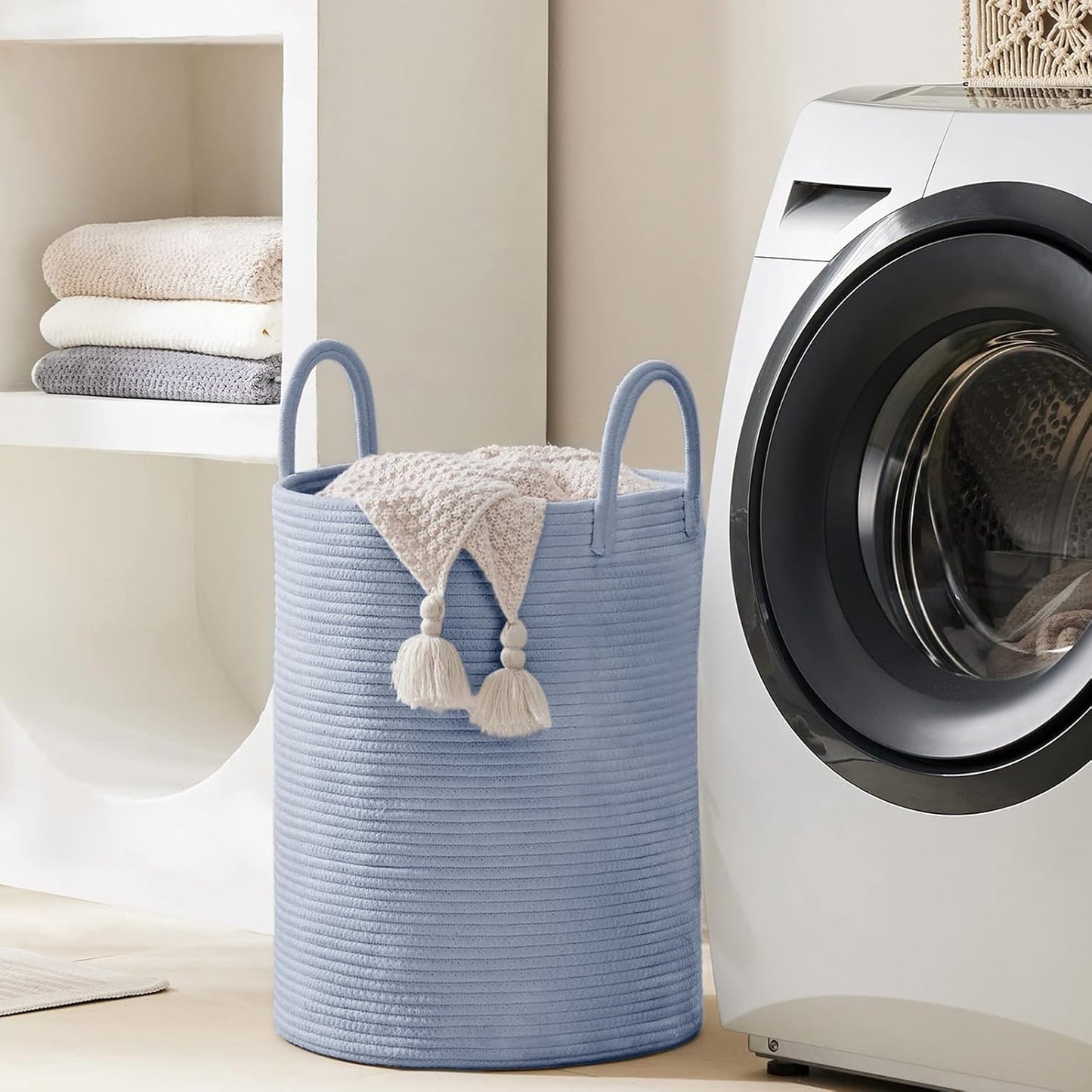 YOUDENOVA Laundry Hamper Basket, Woven 58L Tall Laundry Basket for Blanket Organizer- Nursery