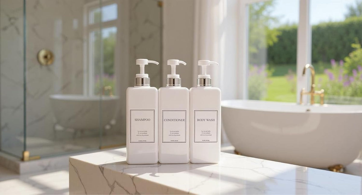 Modern Design Large 27 oz Shampoo and Conditioner Dispensers - Empty Plastic Refillable Pump Bottle