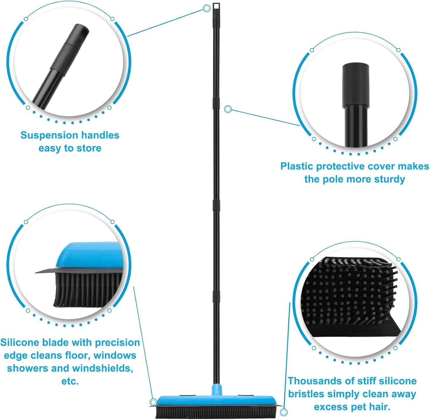 KeFanta Rubber Broom Carpet Rake for Pet Hair Removal, 51" Long Handle Fur Remover Broom with