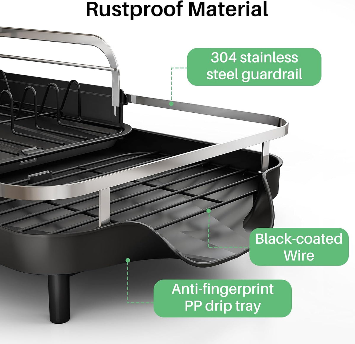 SAYZH Dish Drying Rack - Expandable Dish Rack for Kitchen Counter, Rust-Resistant Dish Drainer with
