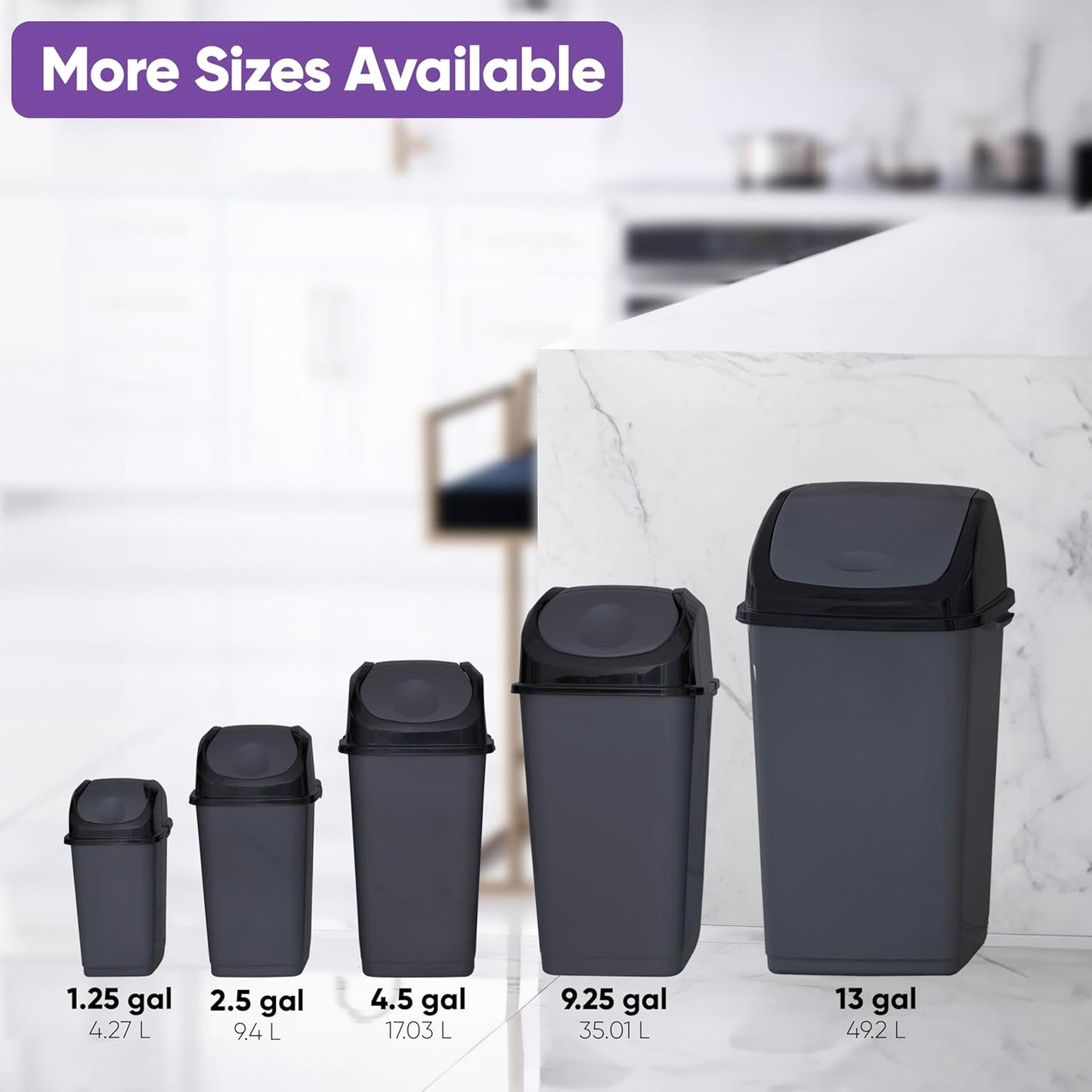 Superio Kitchen Trash Can with Swing Top Lid 9 Gallon Slim Waste Bin 37 Qt Sturdy Plastic Garbage