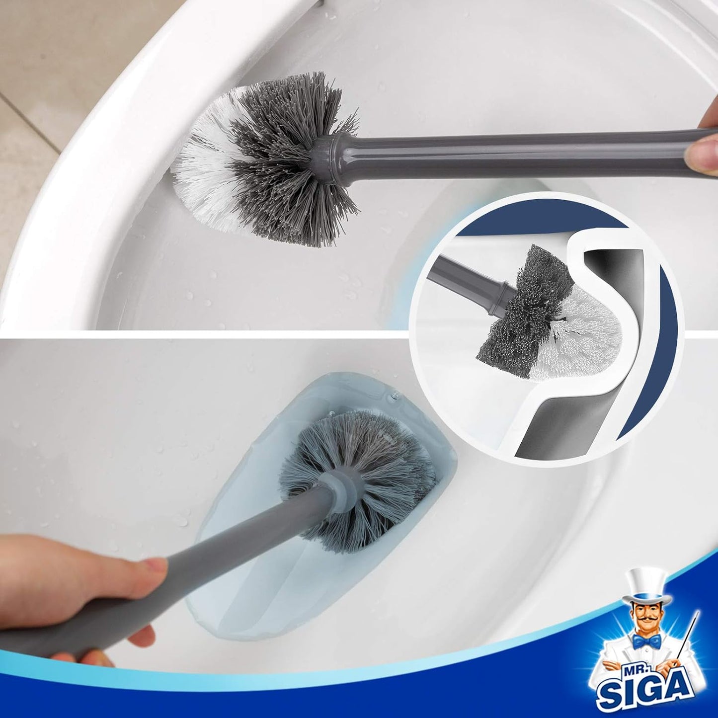 MR.SIGA Toilet Bowl Brush and Holder, Premium Quality, with Solid Handle and Durable Bristles for