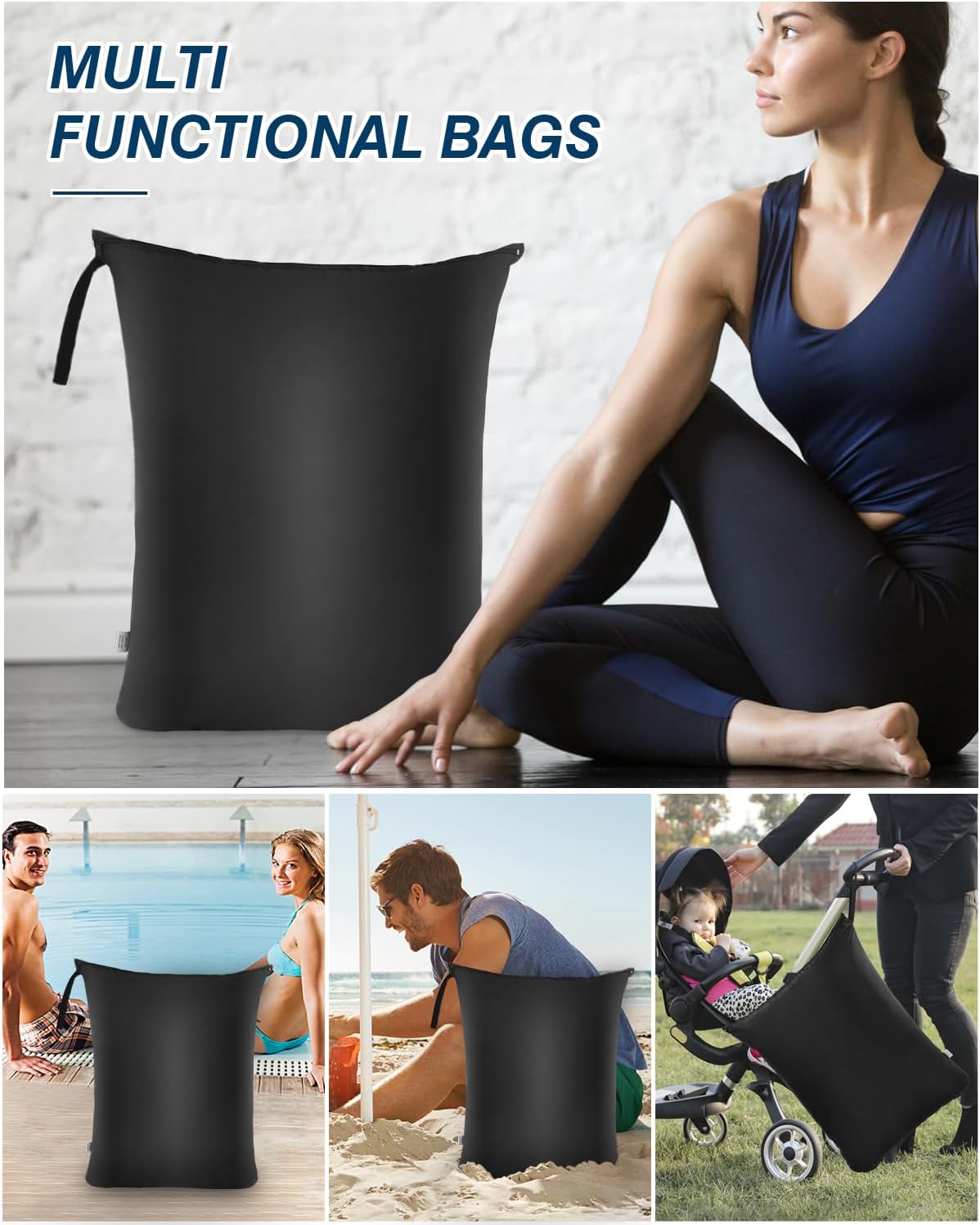 OTraki 2Pcs Large Laundry Bags 24x32 inch Wet Dry Bag Reusable Waterproof bag with Zipper Wet