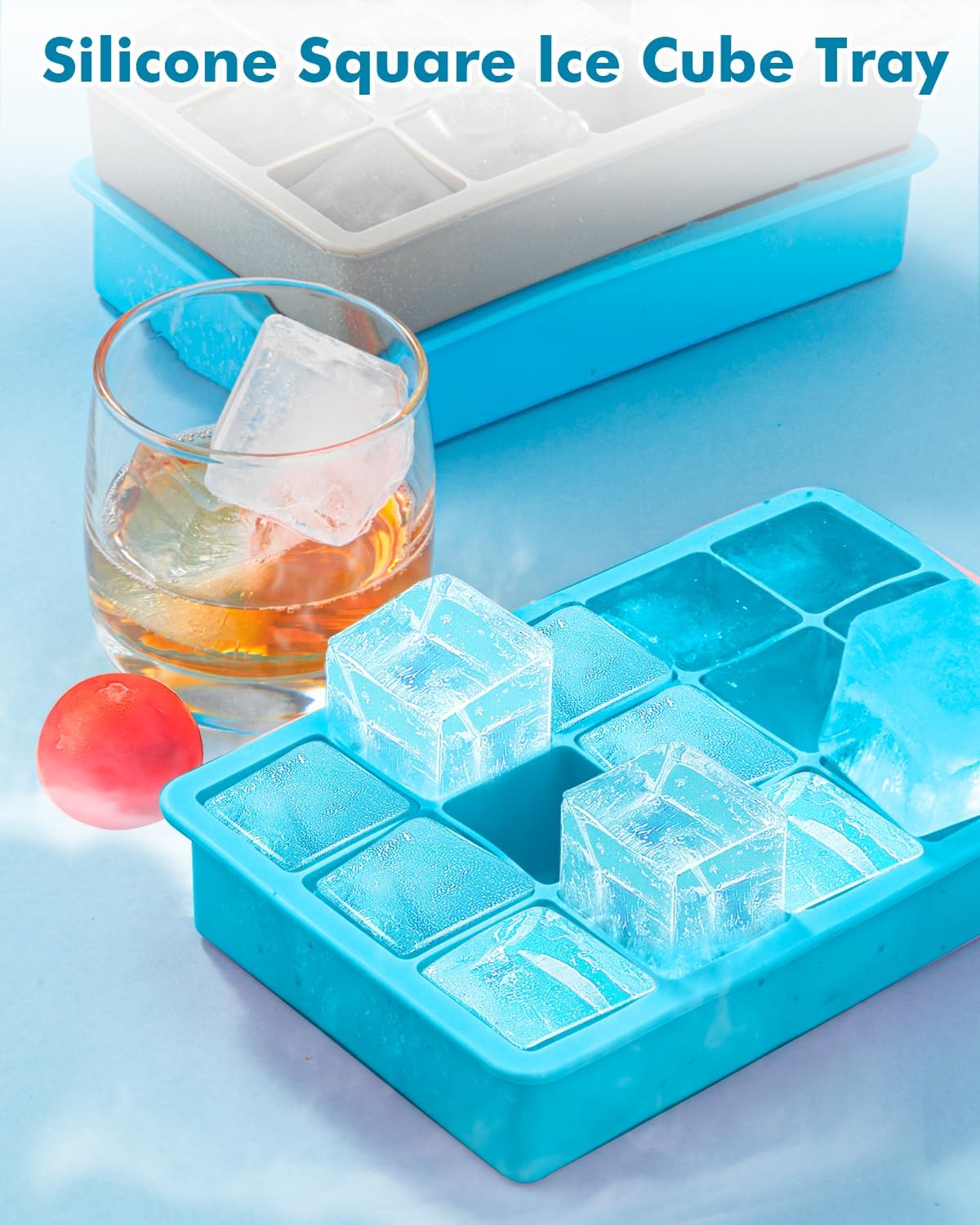 Silicone Ice Cube Trays for Freezer Set of 2- Square Ice Cubes Mold-Easy Release Silicone Old