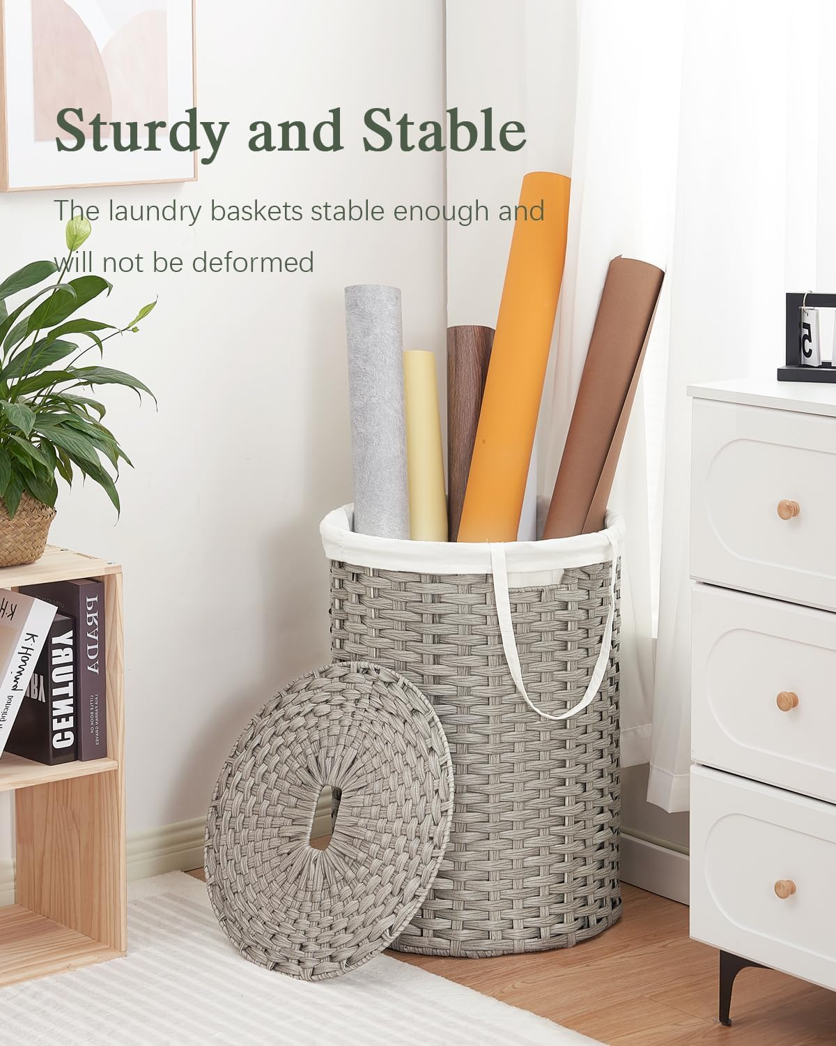 Laundry Basket with Lid Round Rattan Laundry Hamper with Lid and Handles 29.1 Gal (110 L) Handwoven