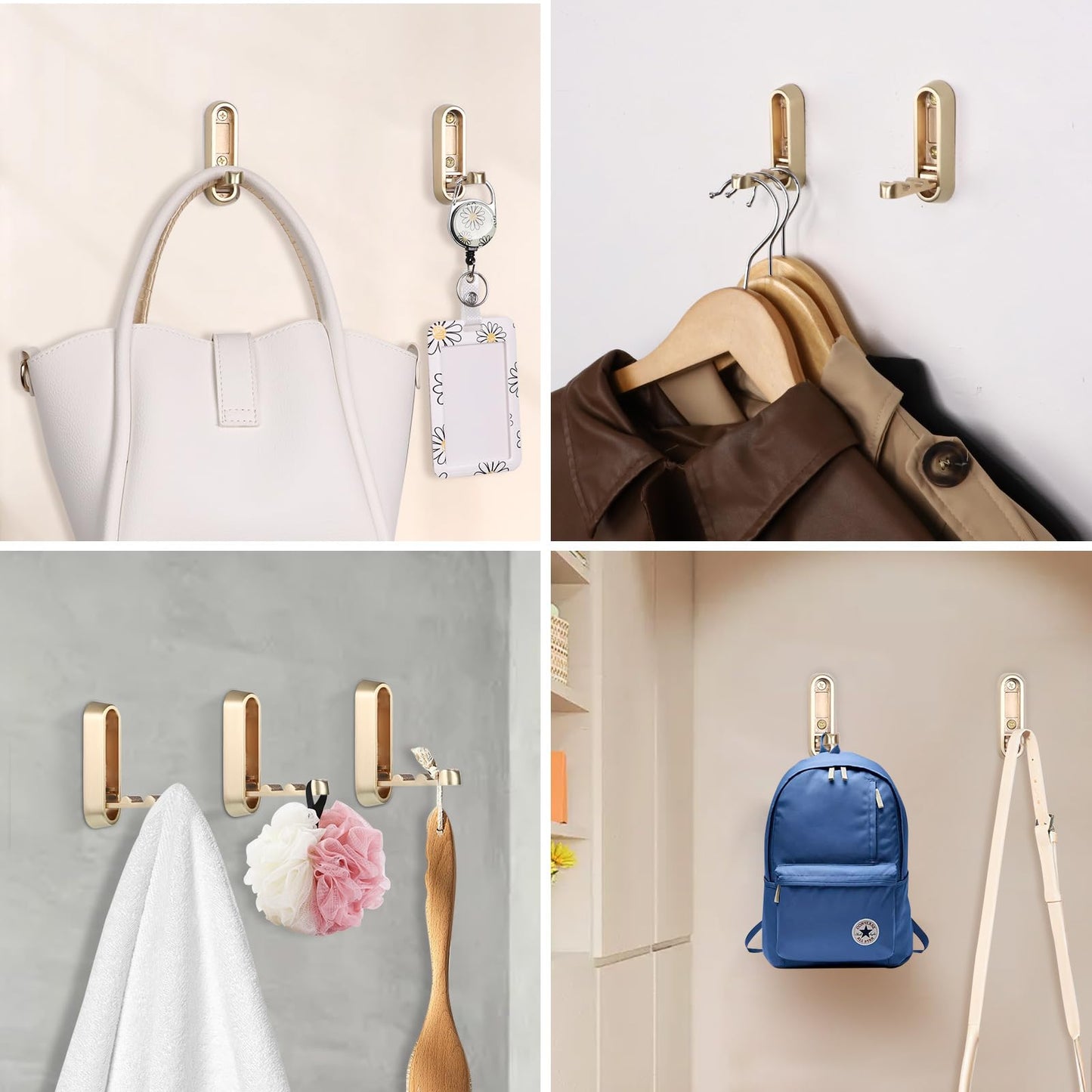 Dntorx Folding Coat Hooks, 2 Pcs Foldable Gold Wall Hooks Heavy Duty Foldable Hook Bathroom Towel