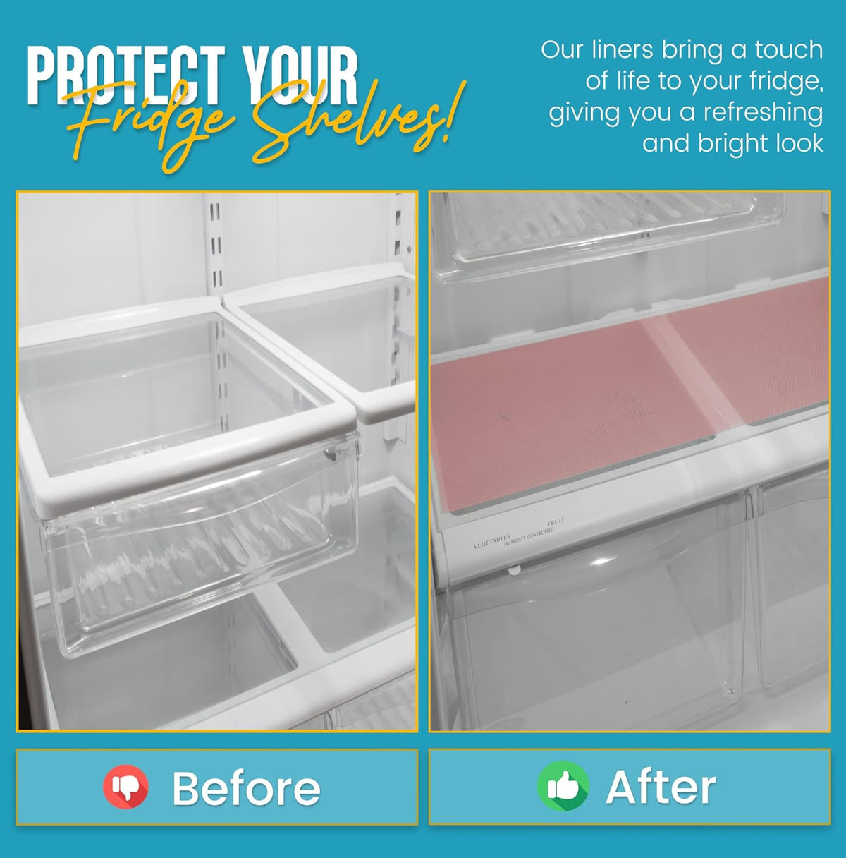 Refrigerator Liners for Shelves (12 Pack) by Linda’s Essentials - Non-Adhesive Shelf or Drawer