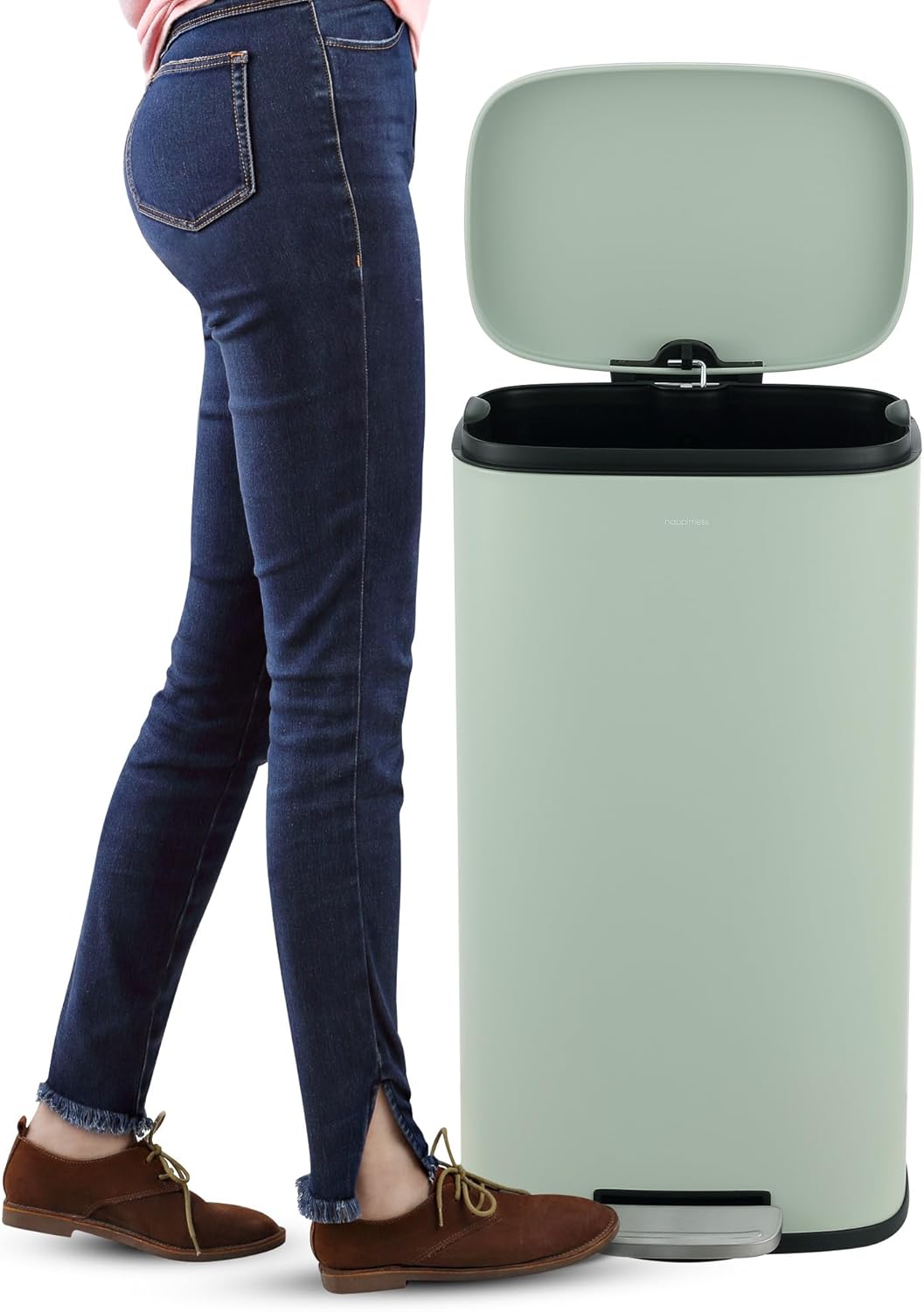 happimess HPM1006E Connor Rectangular 13-Gallon Trash Can with Soft-Close Lid and Free Mini Trash