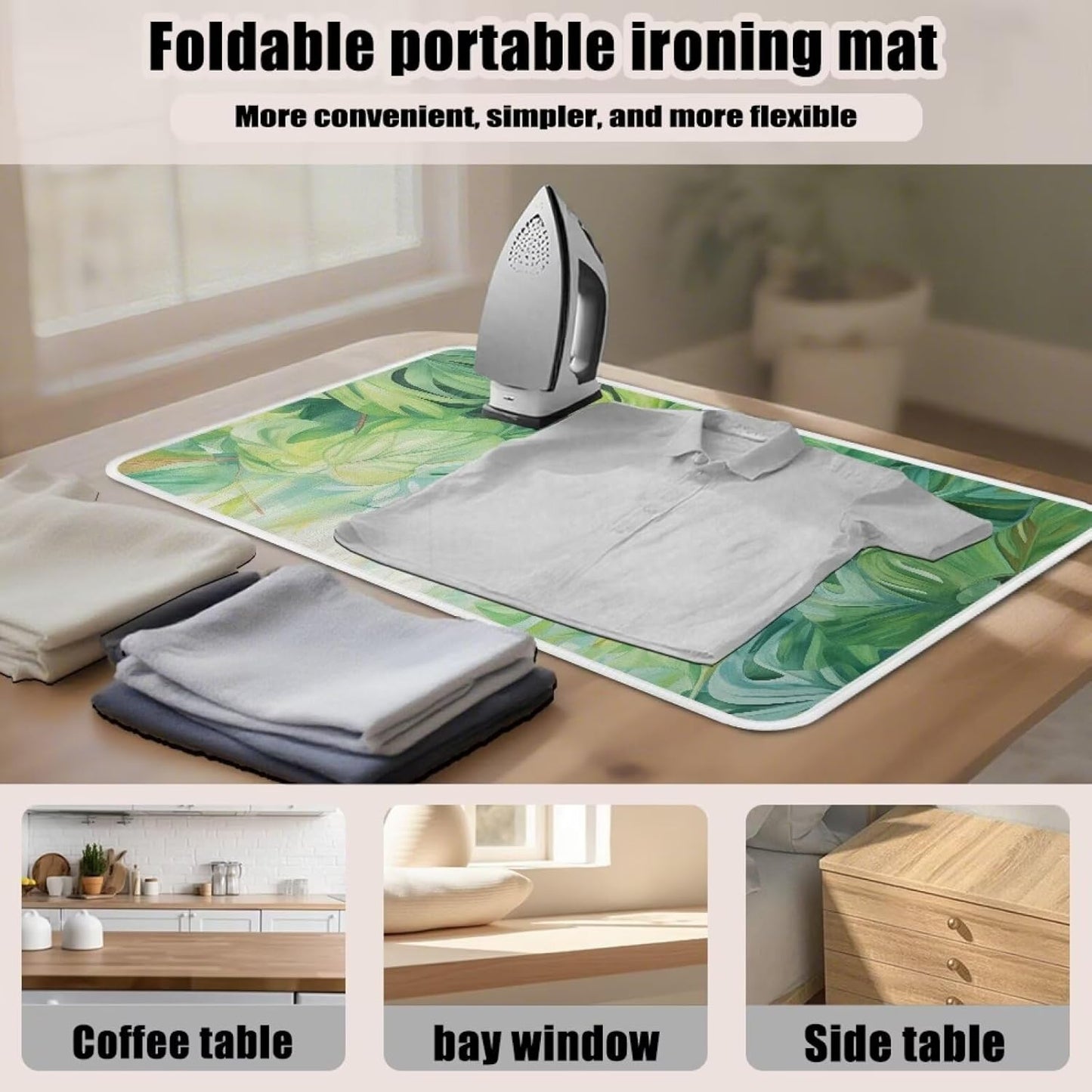 Green Ironing Mat Portable Ironing Pad Monstera Leaf 32 x 16 Inch Large Ironing Mat for Table Top