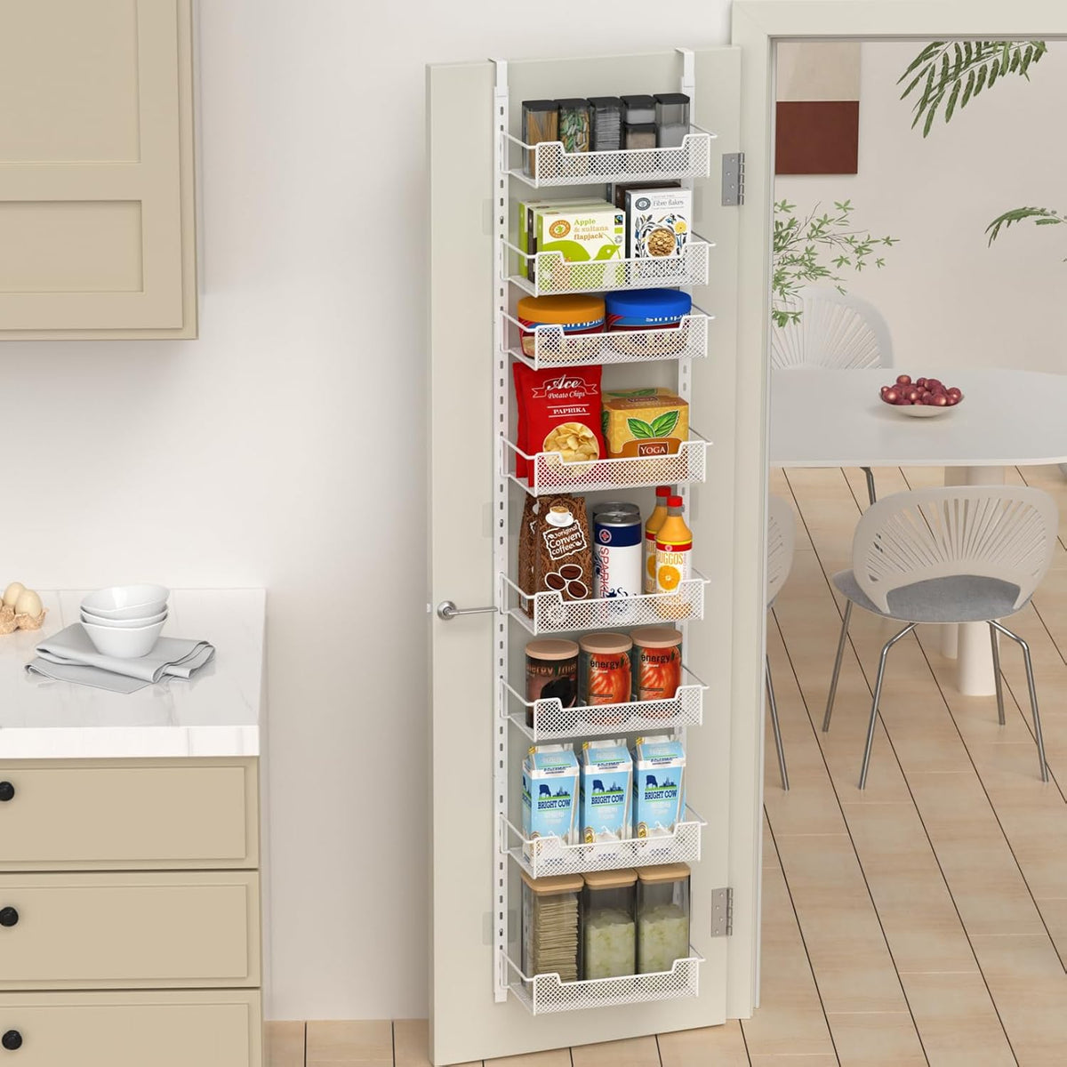 12.3" W Narrow Over the Door Pantry Organizer, 8-Tier Over the Door Organizer with Adjustable