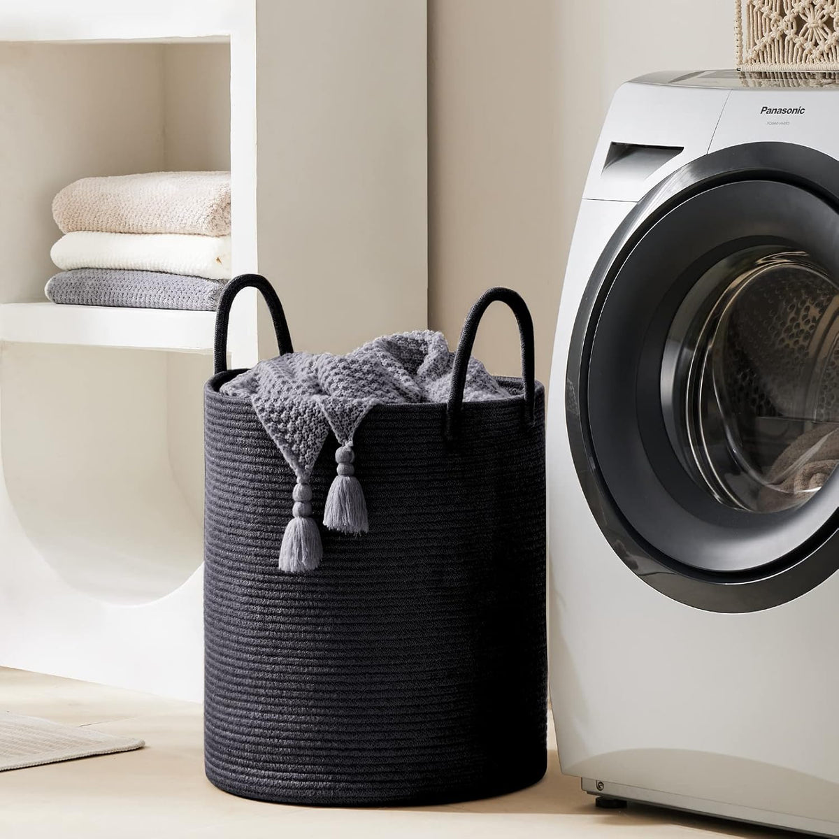 YOUDENOVA Woven Rope Laundry Hamper Basket, 72L Tall Luandry Basket, Baby Nursery Hamper for