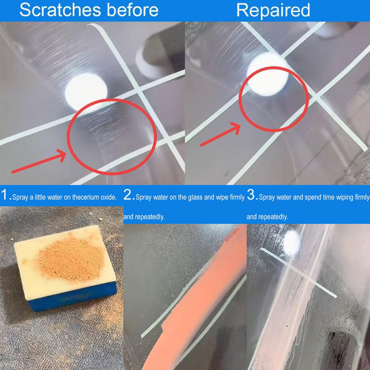 Cerium Oxide Glass Polishing Kit – Multifunctional Light Scratch Remover & Oil Film/Stain Cleaner