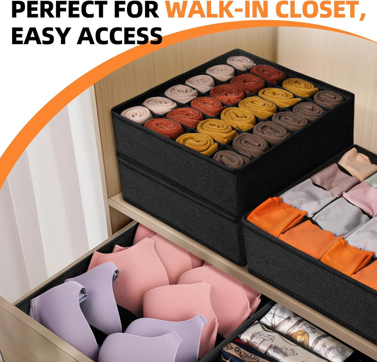 Criusia 6 Pack Sock Underwear Drawer Organizer Dividers - Dresser Organizer for Baby Clothes