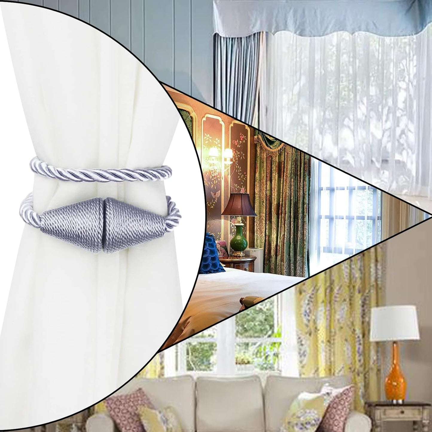 4 Pack Magnetic Curtain Tiebacks Rope Modern Handmade Curtain Tie Backs Decorative Drapes Weave