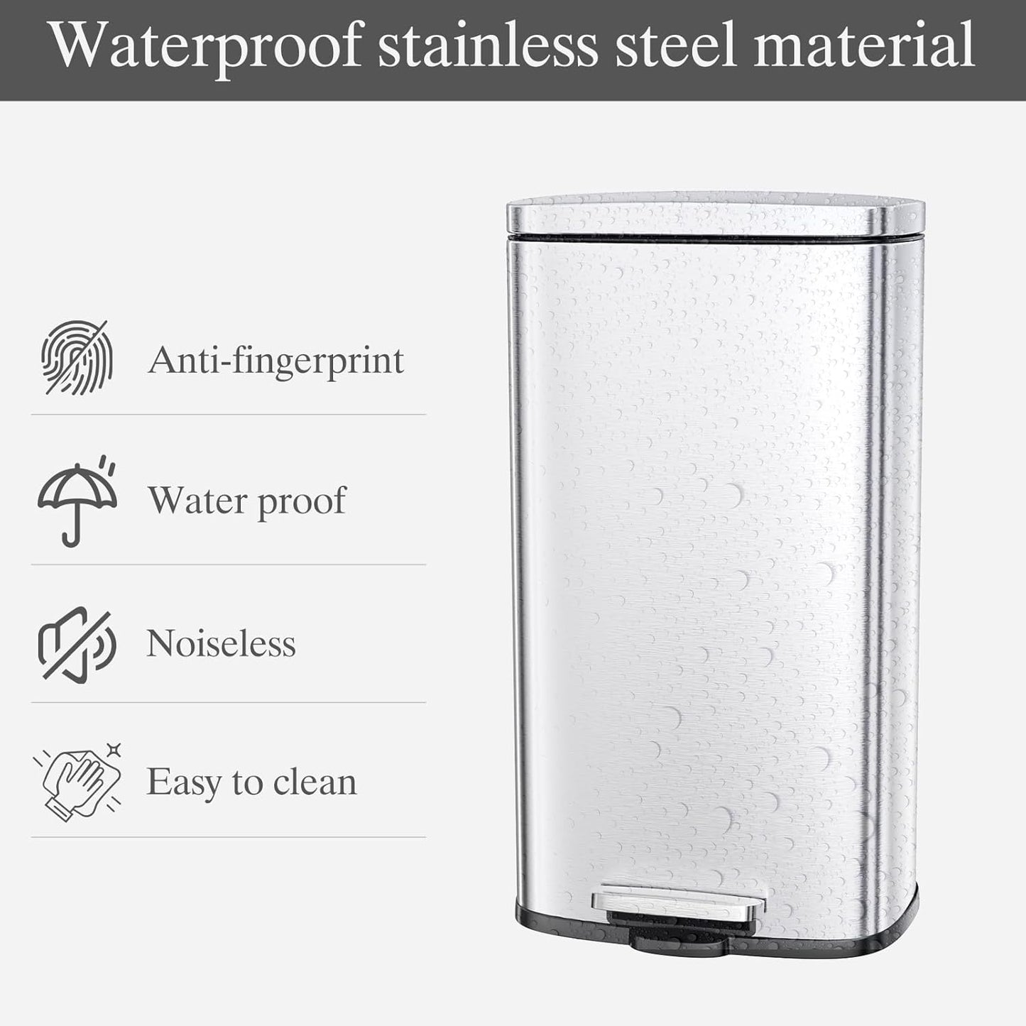 AthLike Trash Can, Stainless Steel Kitchen Garbage Can, Step Waste Bin with Hinged Lid and